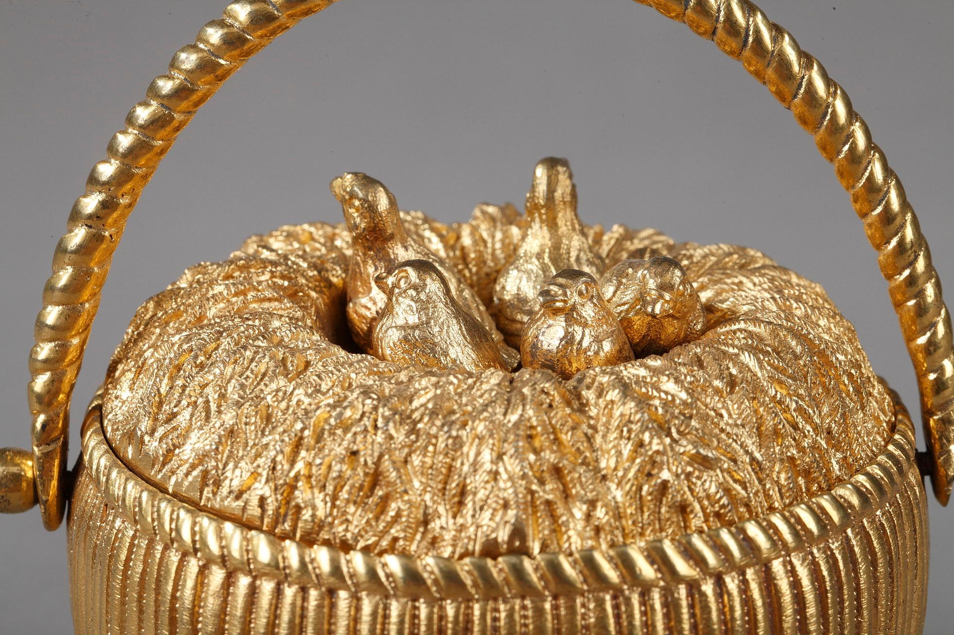 Mid-19th Century Gilt Bronze Inkwell with Birds, from the 1830s