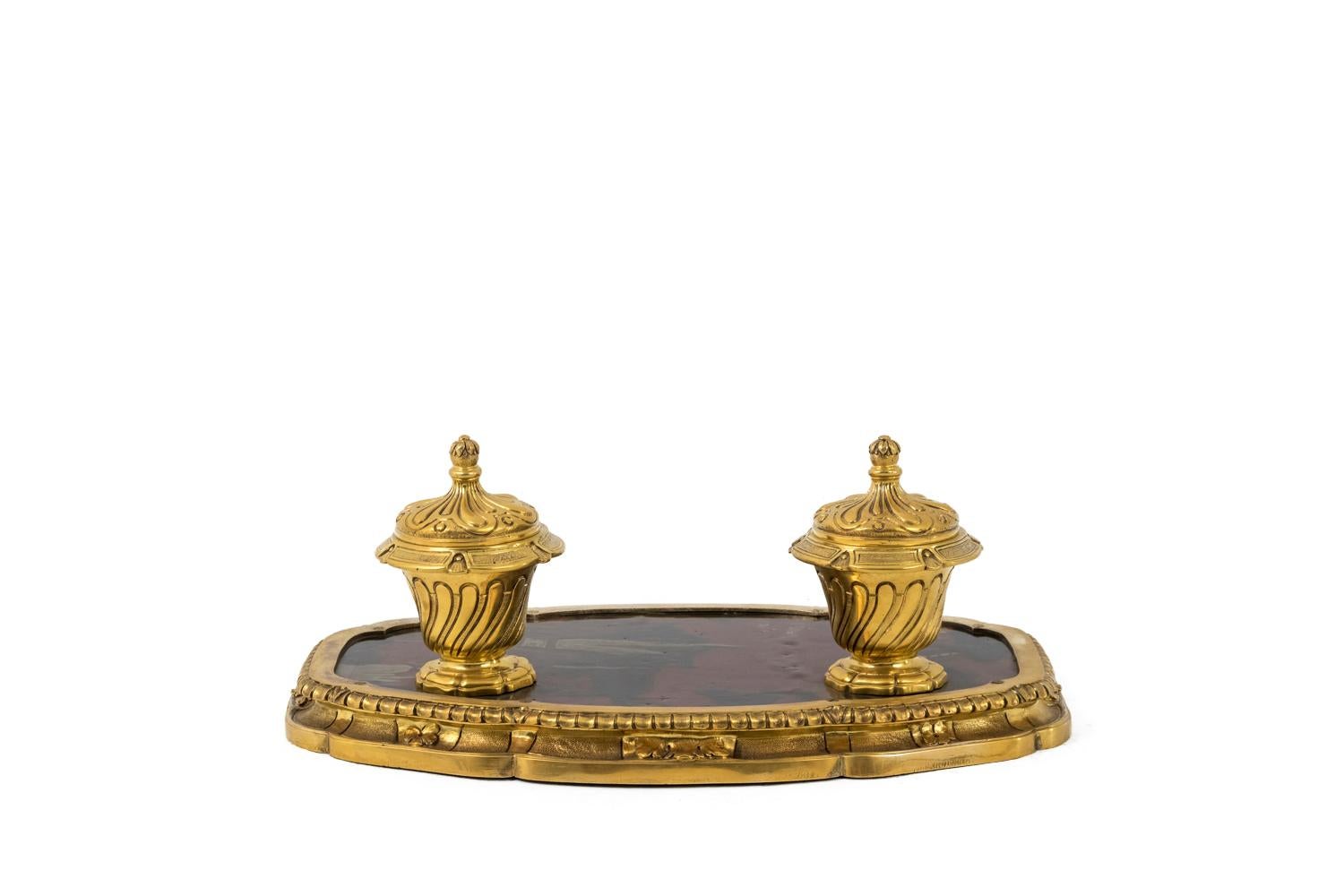 Vergoldetes Bronze-Tintenfass mit chinesischem Lack, spätes 19. Jahrhundert  im Angebot 2