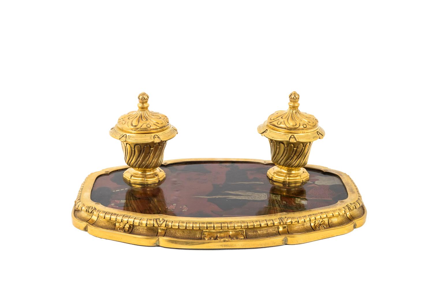Gilt Bronze Inkwell with Chinese Style Lacquer,  Late 19th Century  For Sale 3