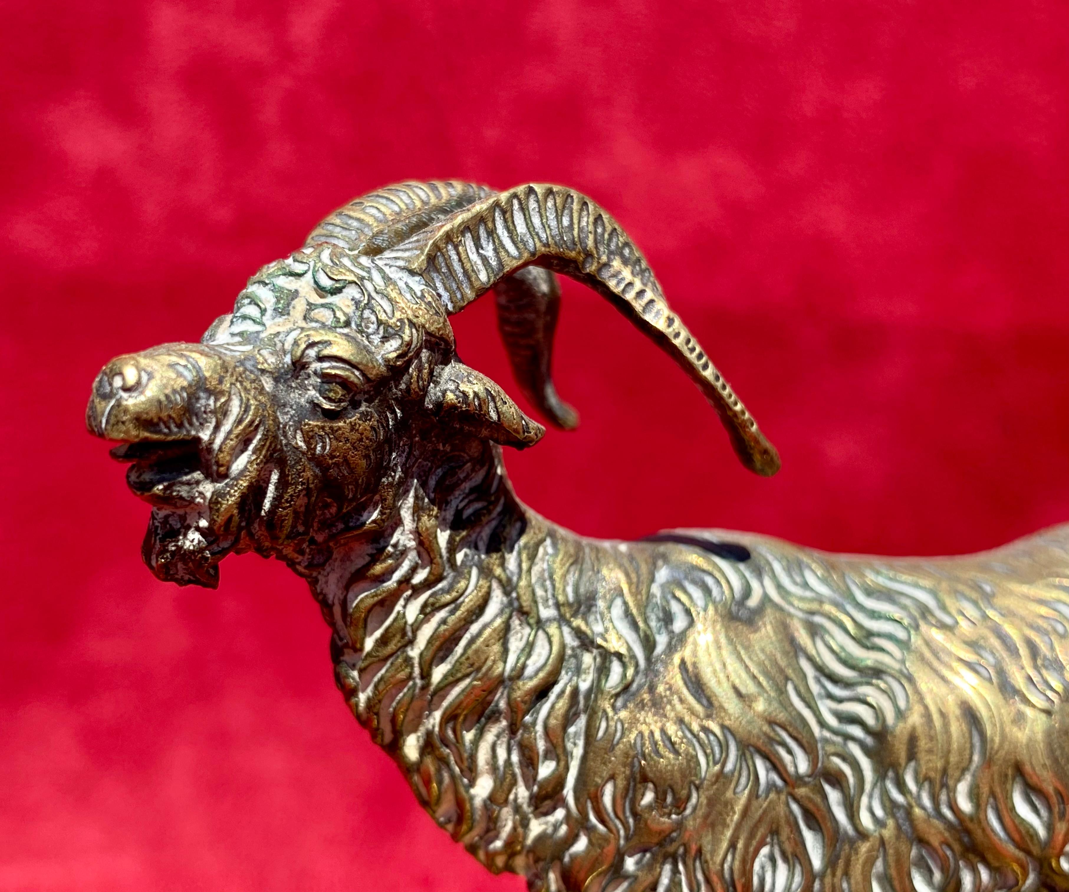 French Gilt Bronze Inkwell with Ibex, Napoleon III Period, 19th Century For Sale