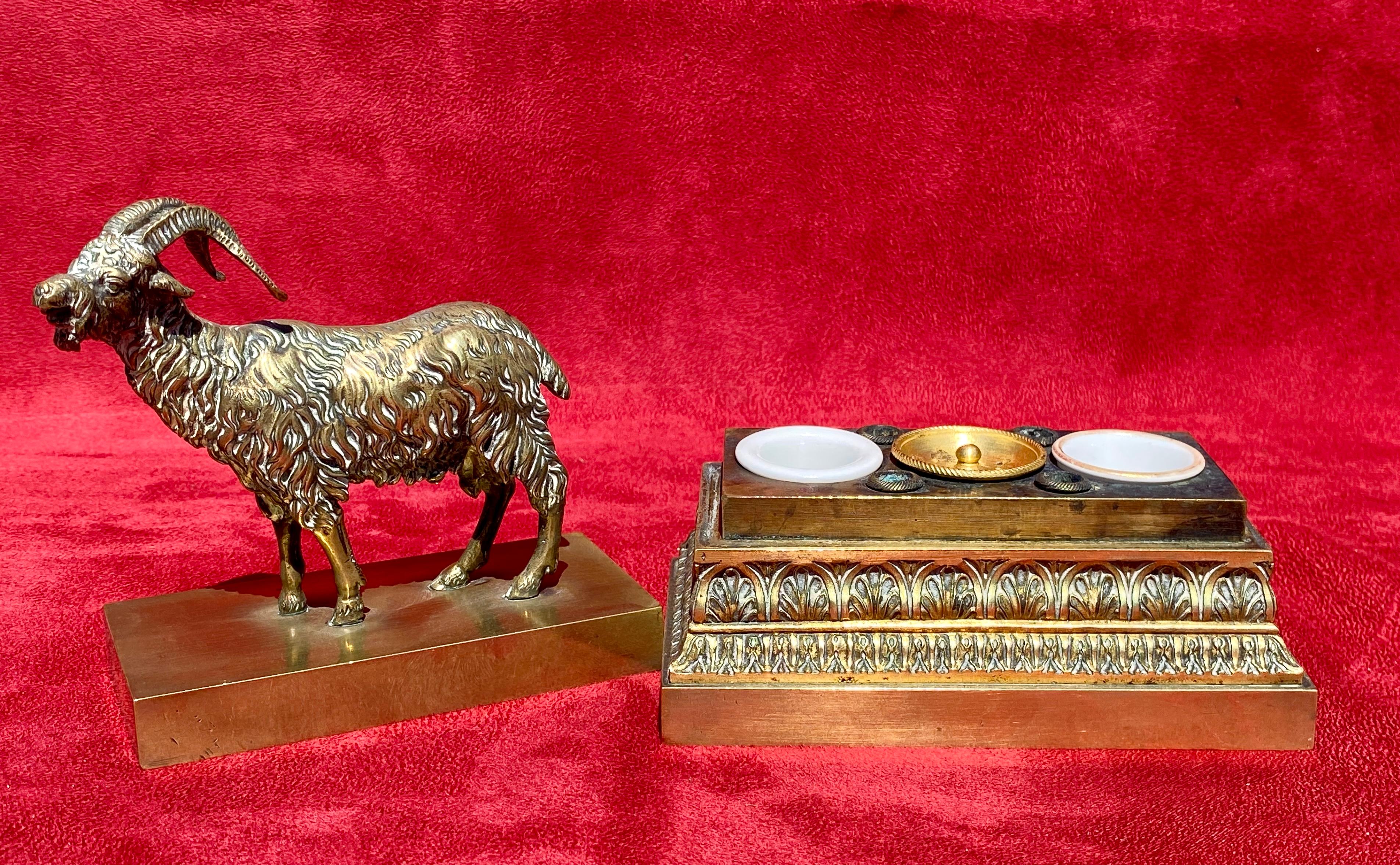 Gilt Bronze Inkwell with Ibex, Napoleon III Period, 19th Century For Sale 1