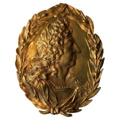 Gilt Bronze King Louis XIV Relief Large Medallion