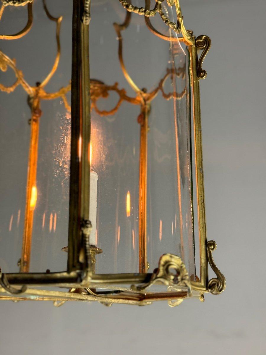 Metallo Lanterna in bronzo dorato, vetri curvi originali, CIRCA 1900 in vendita