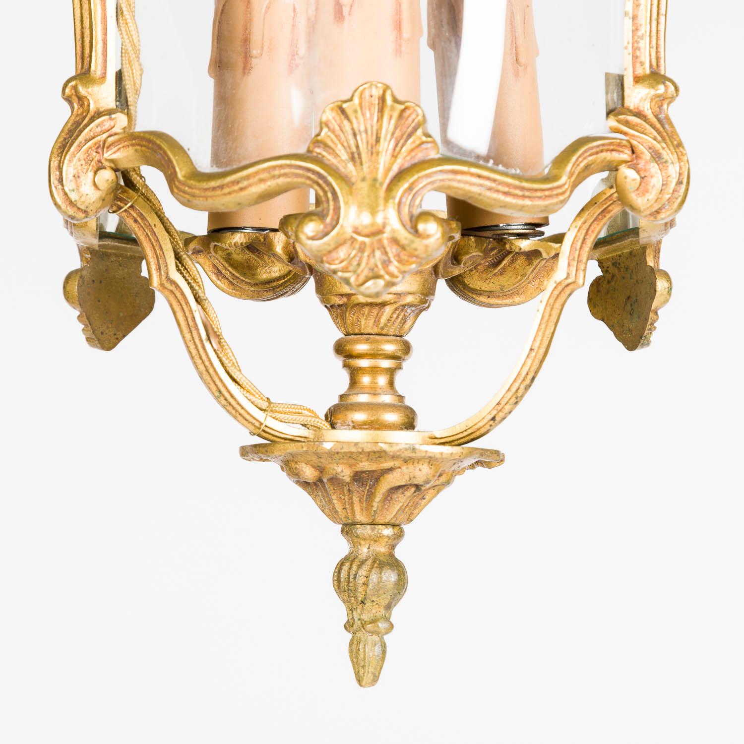 20th Century Gilt Bronze Lantern with Bow Glass in the Louis XV Style For Sale