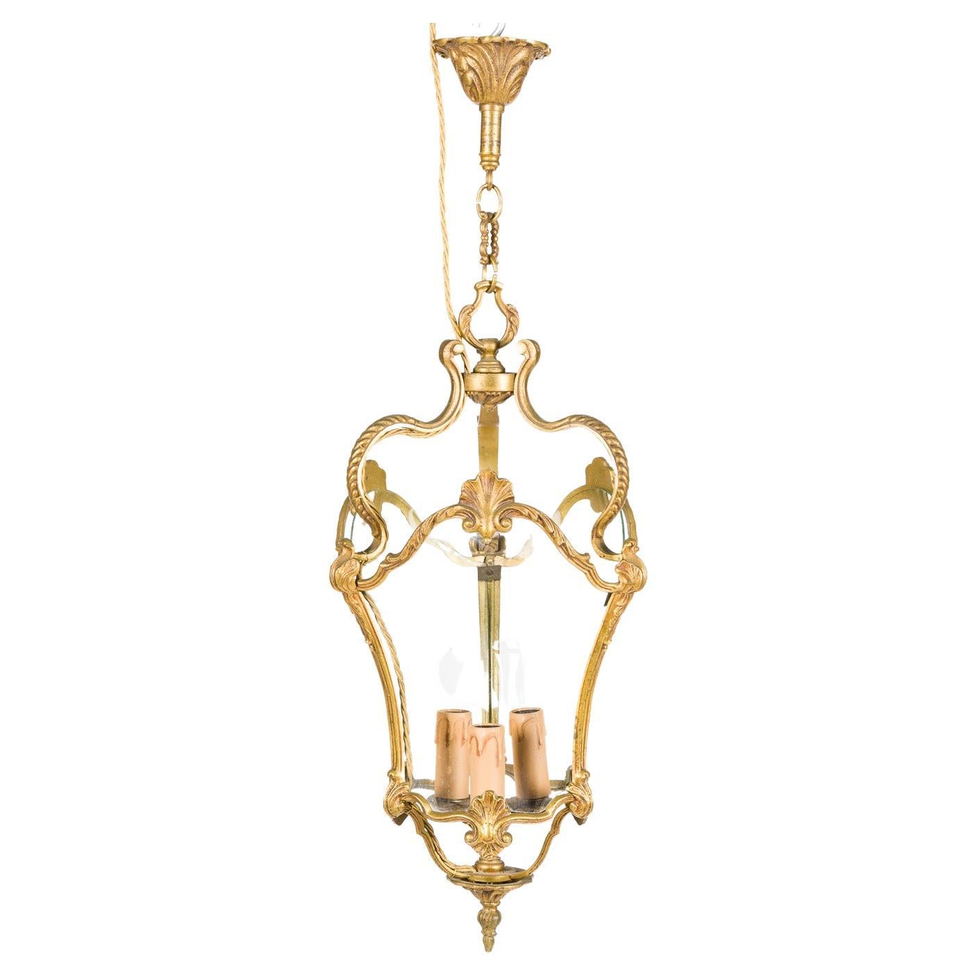 Gilt Bronze Lantern with Bow Glass in the Louis XV Style