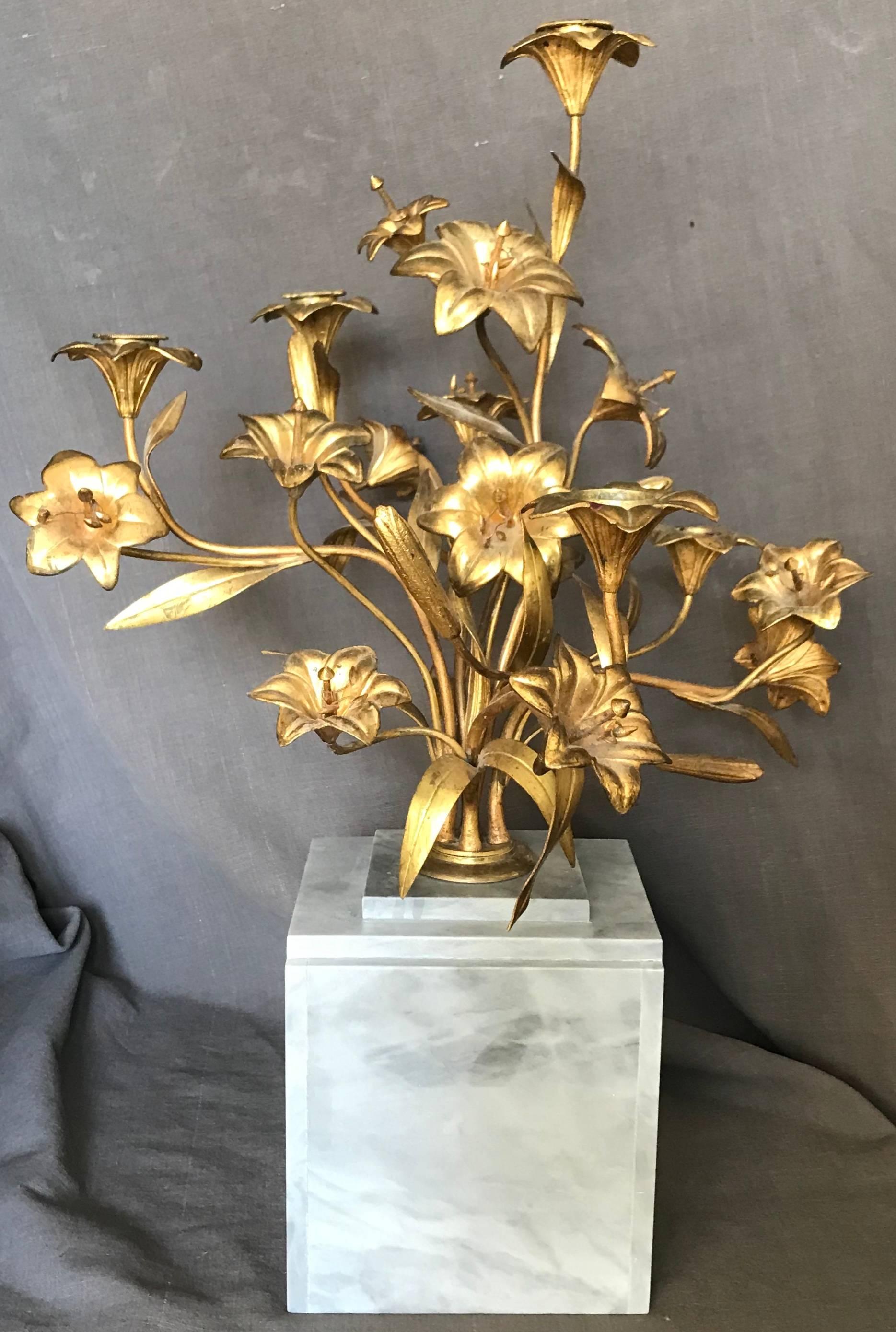 French Gilt Bronze Lily Candelabra For Sale