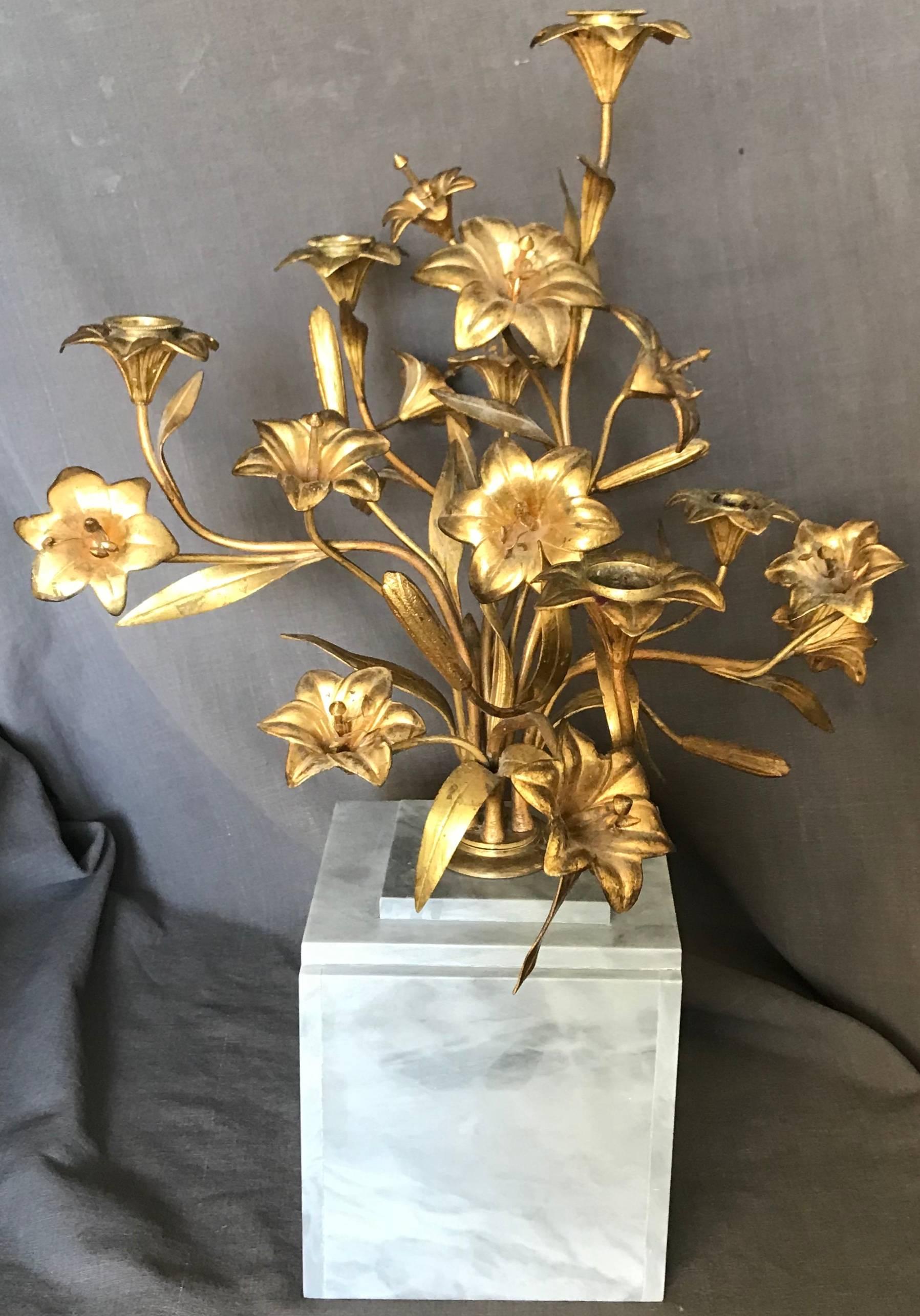 20th Century Gilt Bronze Lily Candelabra For Sale