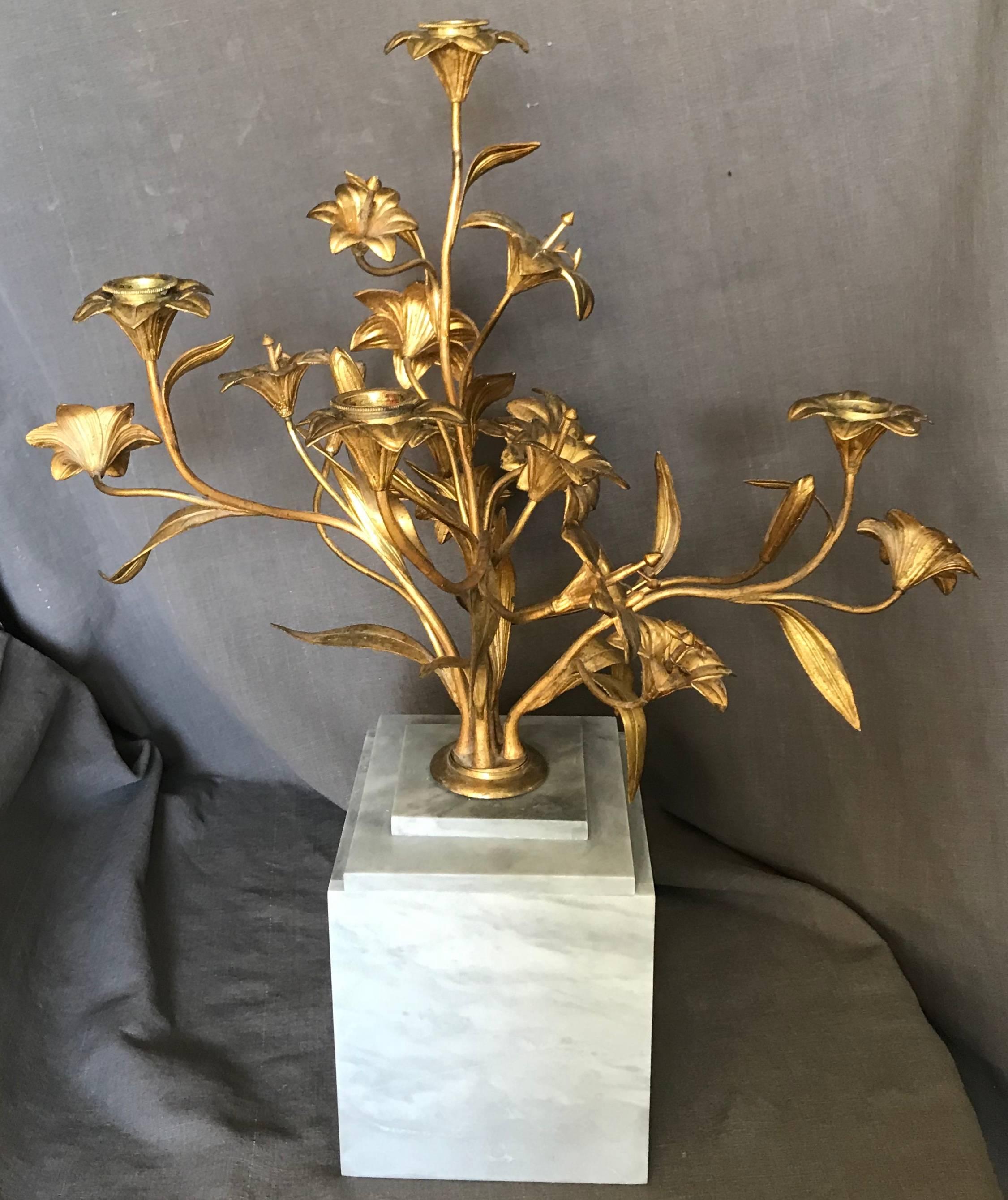 Gilt Bronze Lily Candelabra For Sale 1