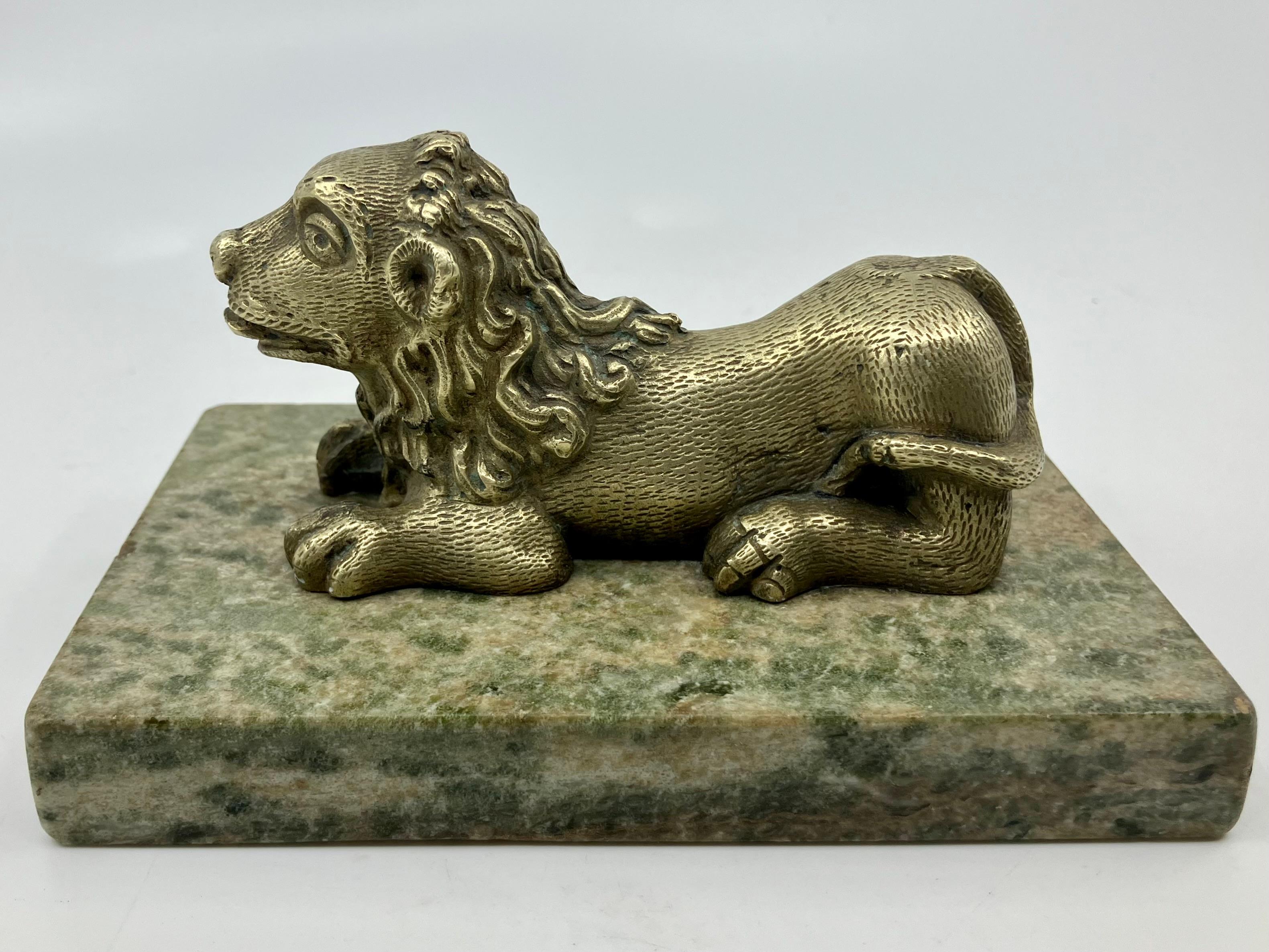 Gilt Bronze Lion on Marble Base For Sale 4
