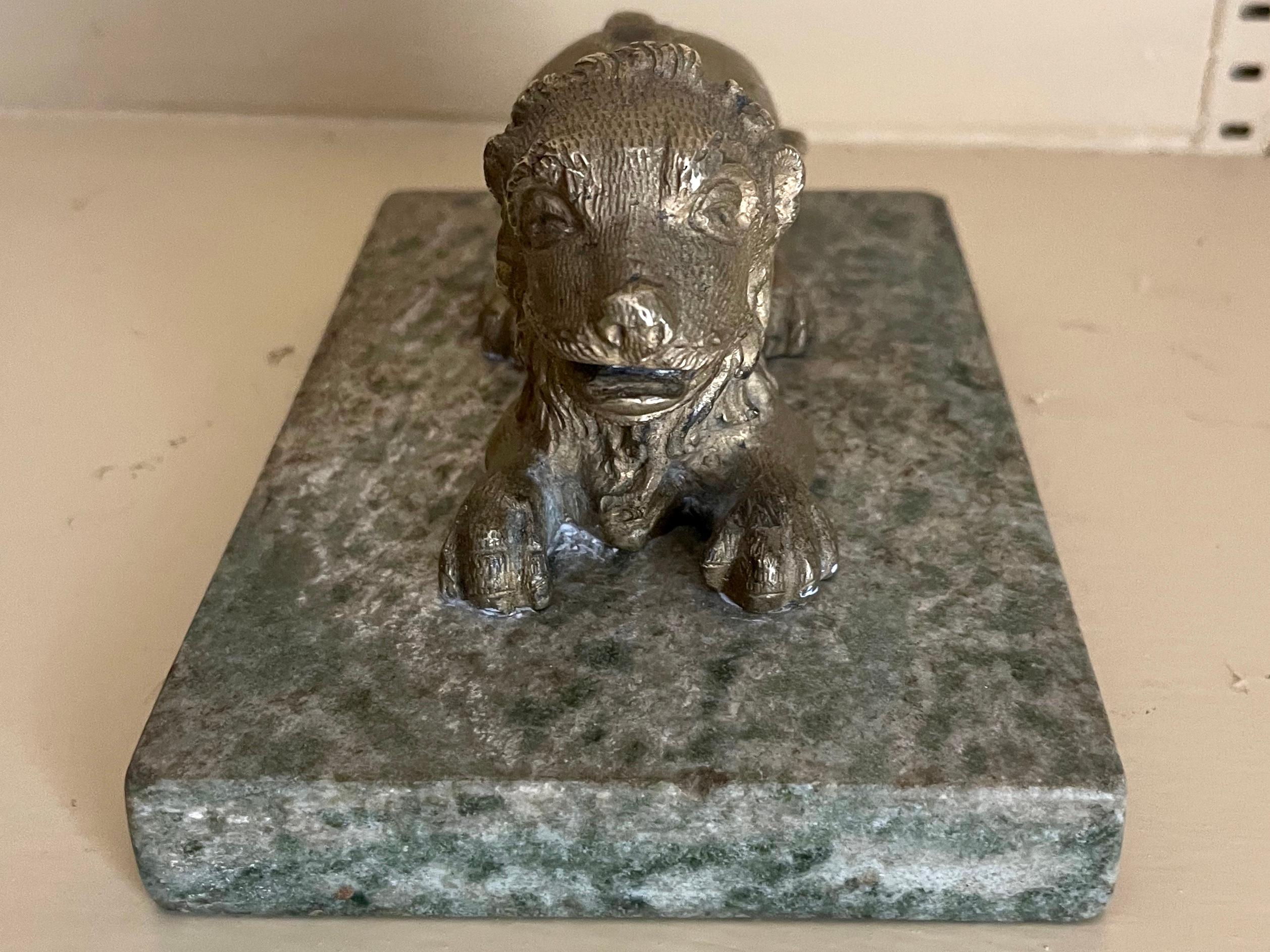 Baroque Gilt Bronze Lion on Marble Base For Sale