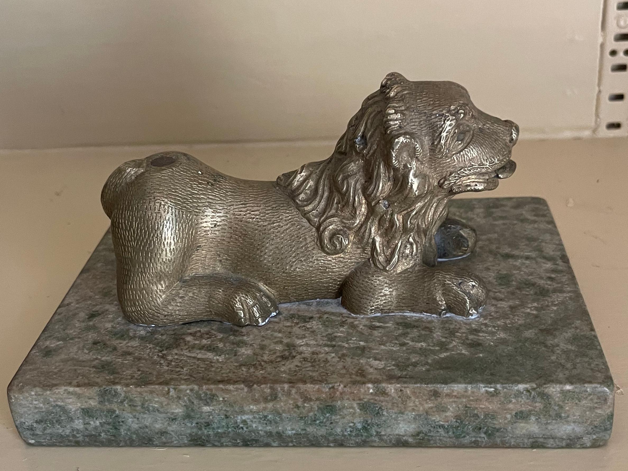 Italian Gilt Bronze Lion on Marble Base For Sale