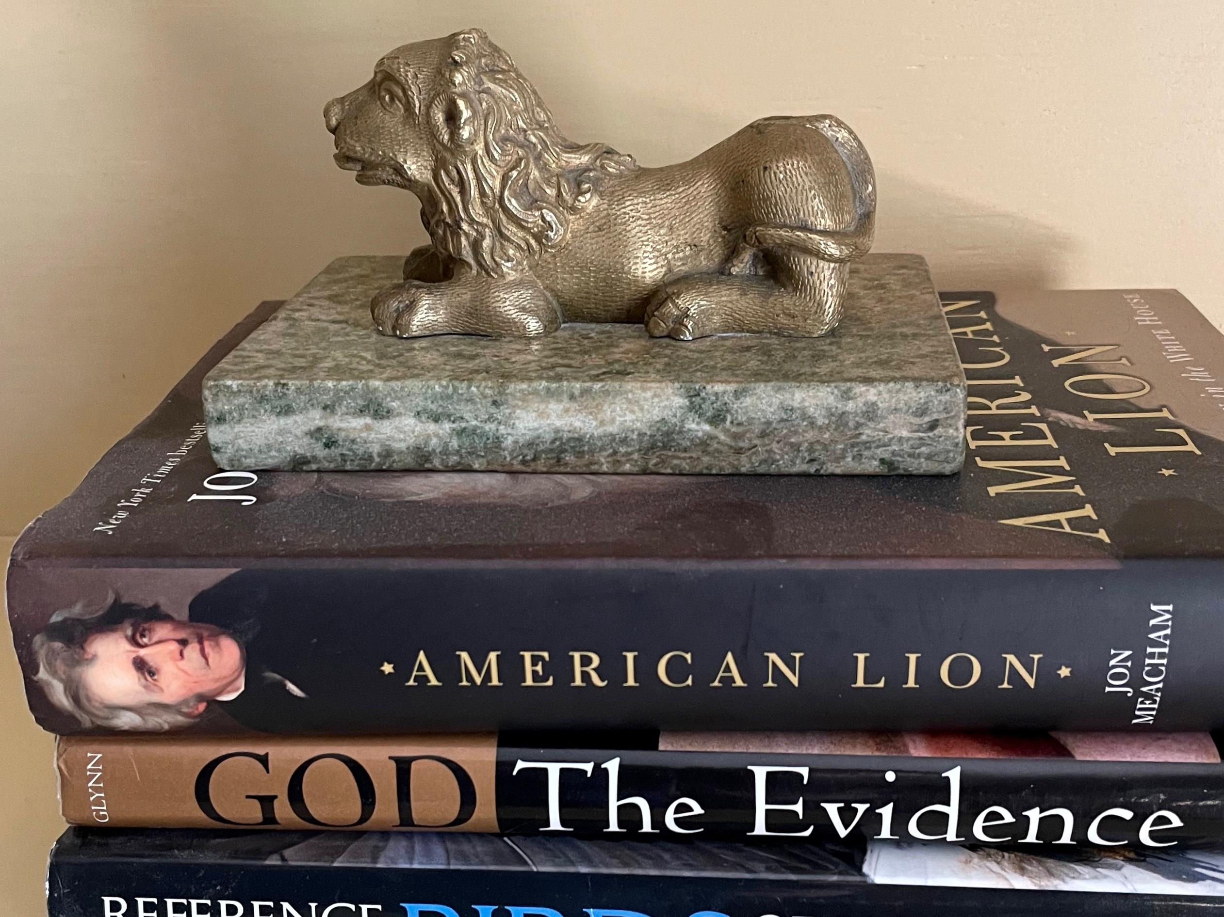 Hand-Carved Gilt Bronze Lion on Marble Base For Sale