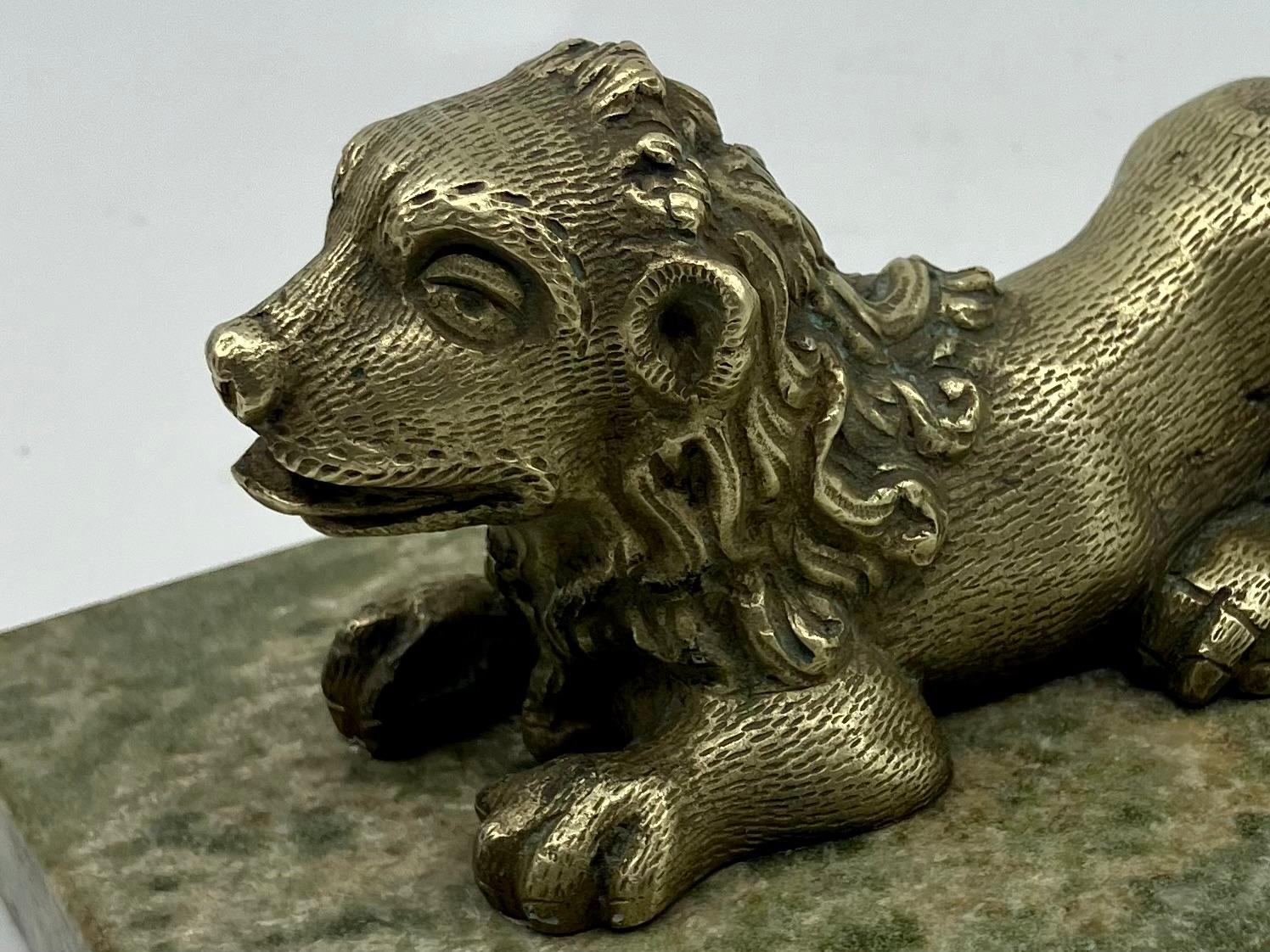 Hand-Carved Gilt Bronze Lion on Marble Base For Sale