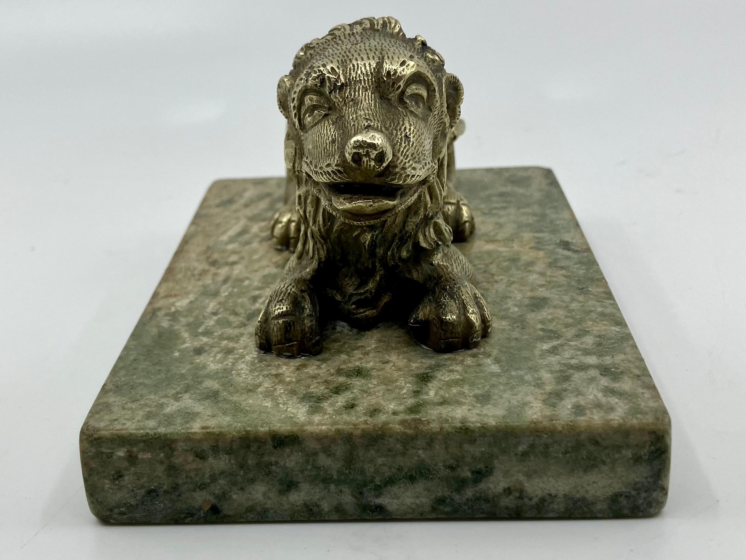 Gilt Bronze Lion on Marble Base In Good Condition For Sale In New York, NY