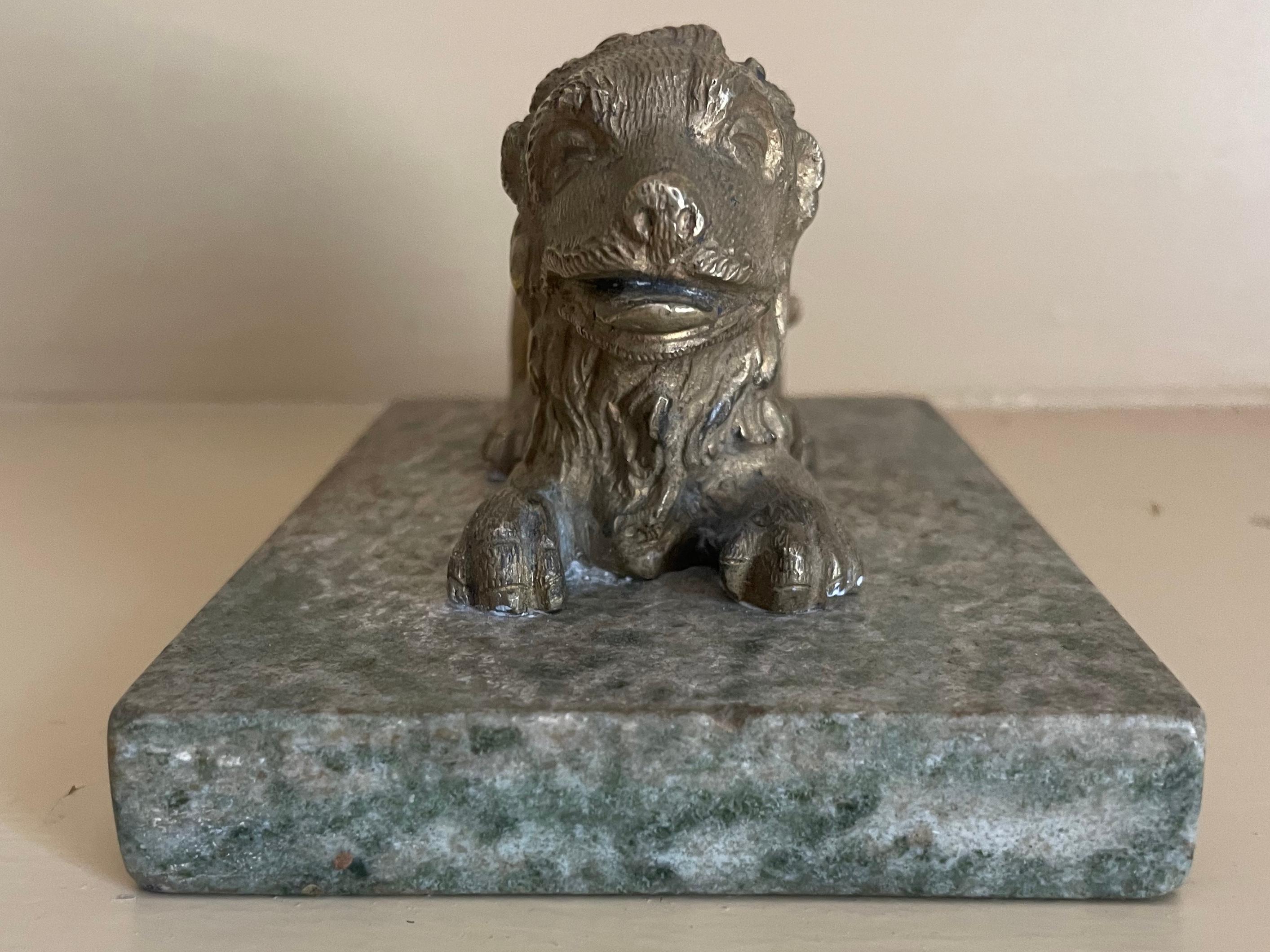 17th Century Gilt Bronze Lion on Marble Base For Sale
