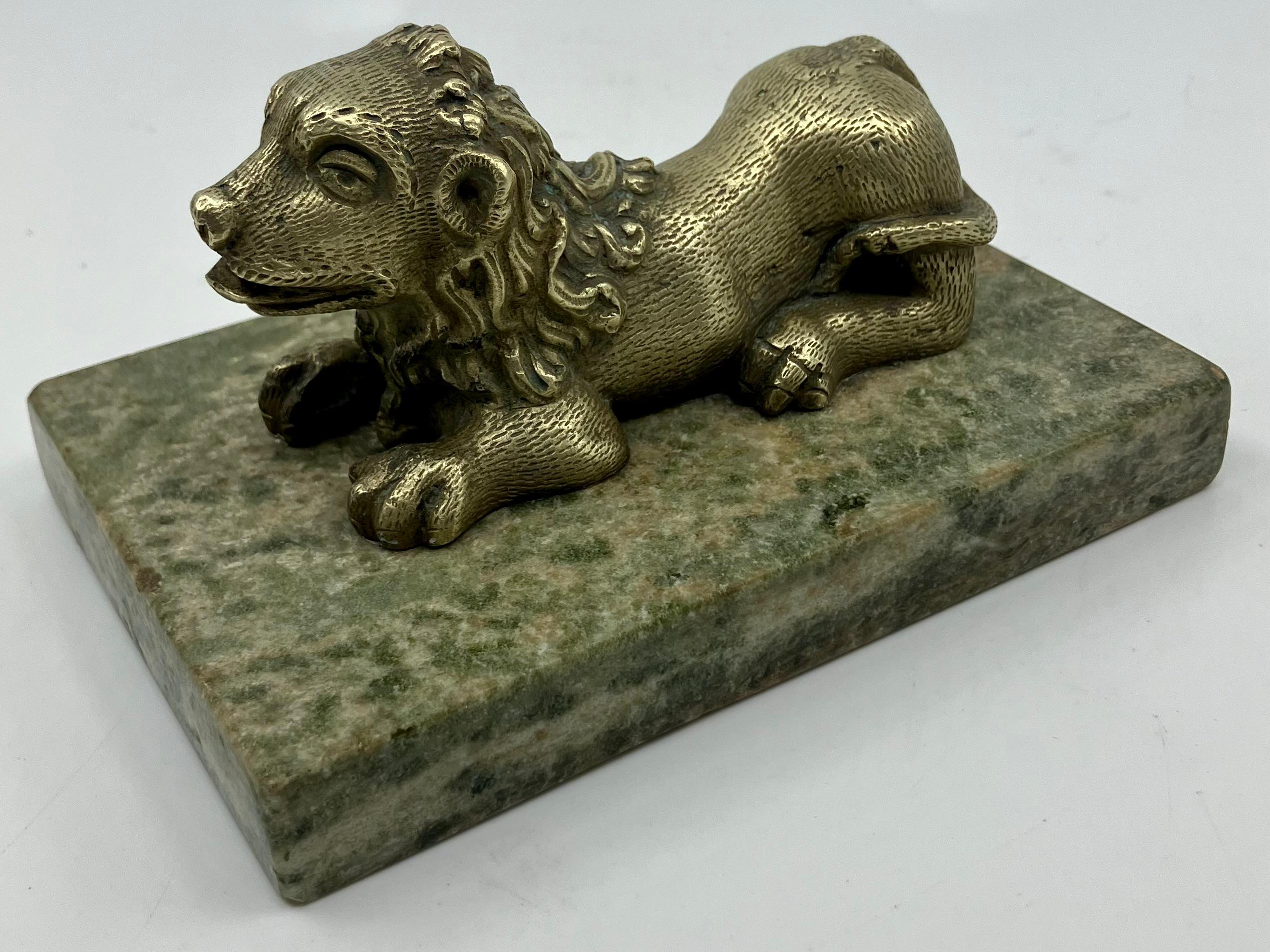 Gilt Bronze Lion on Marble Base For Sale 2