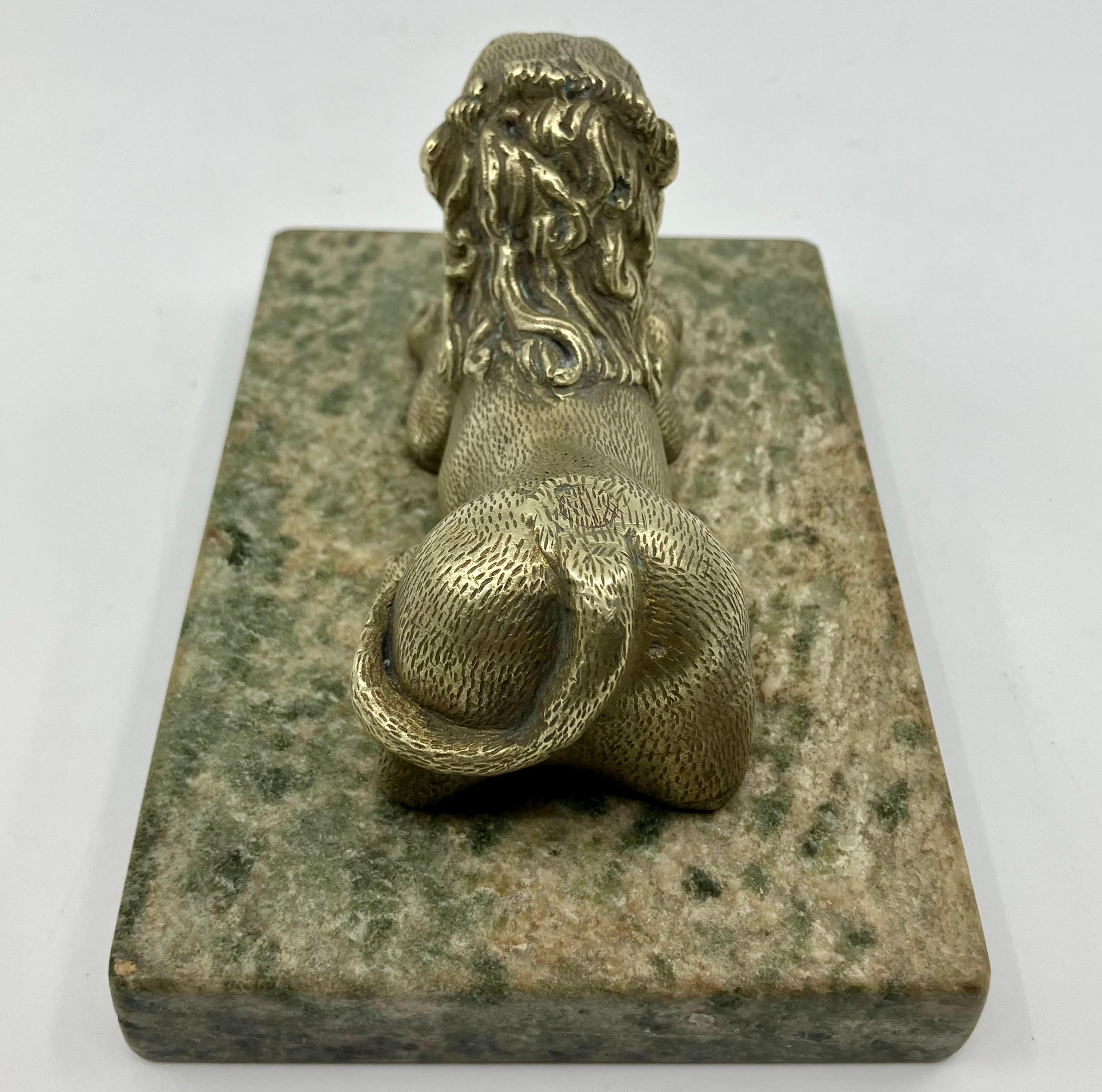 Gilt Bronze Lion on Marble Base For Sale 1