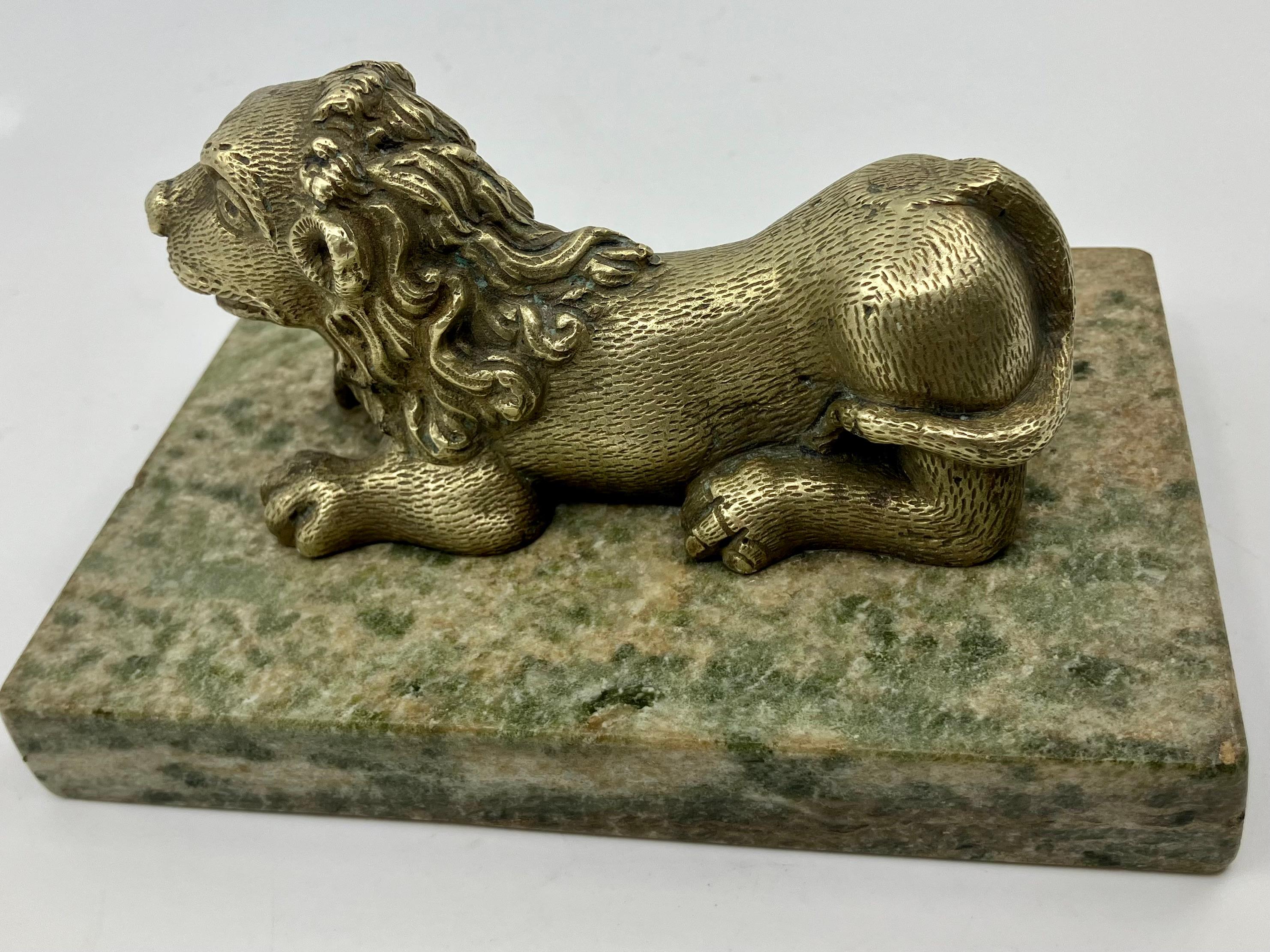 Italian Gilt Bronze Lion on Marble Base For Sale