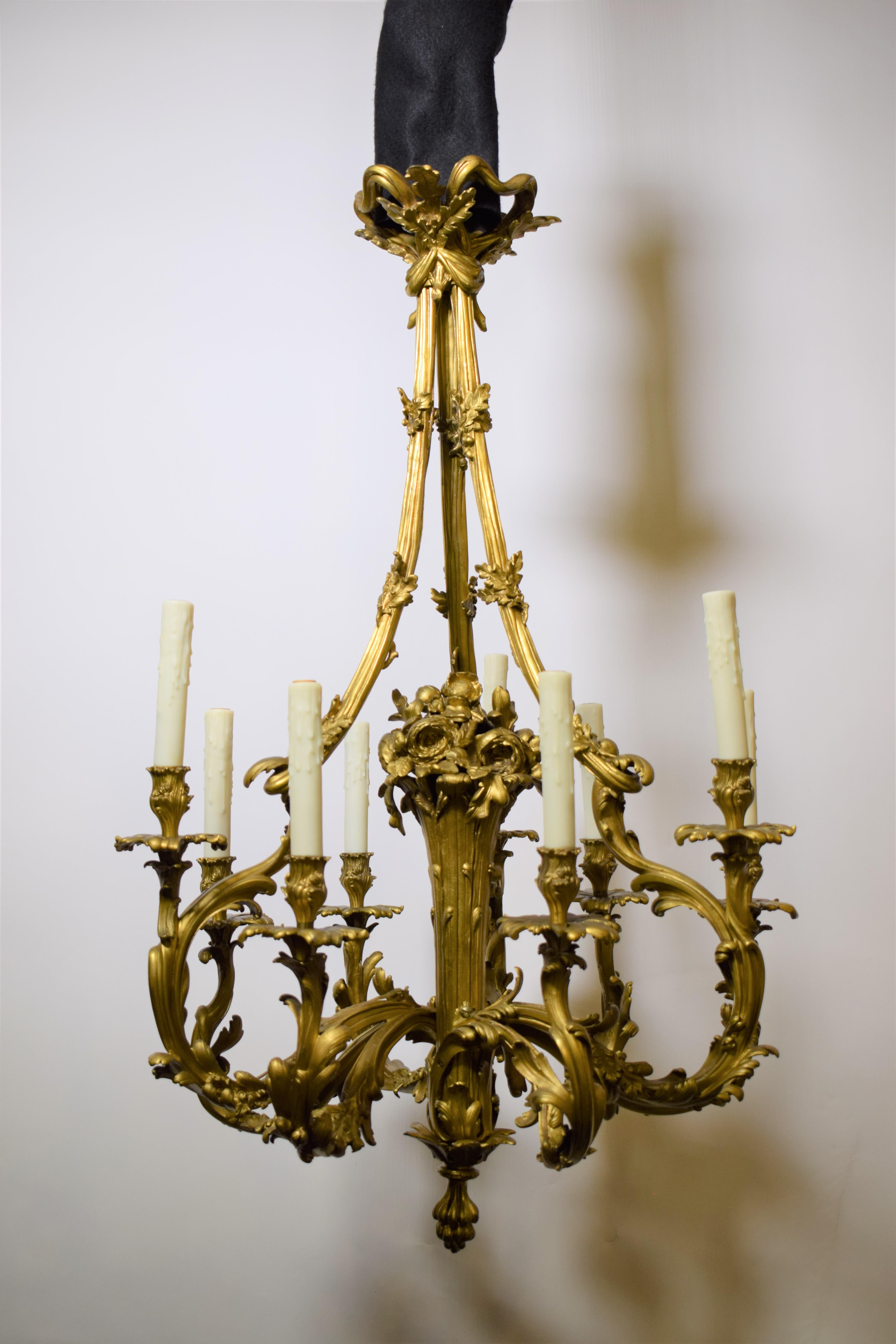 Gilt Bronze Louis XV style Chandelier. For Sale 8