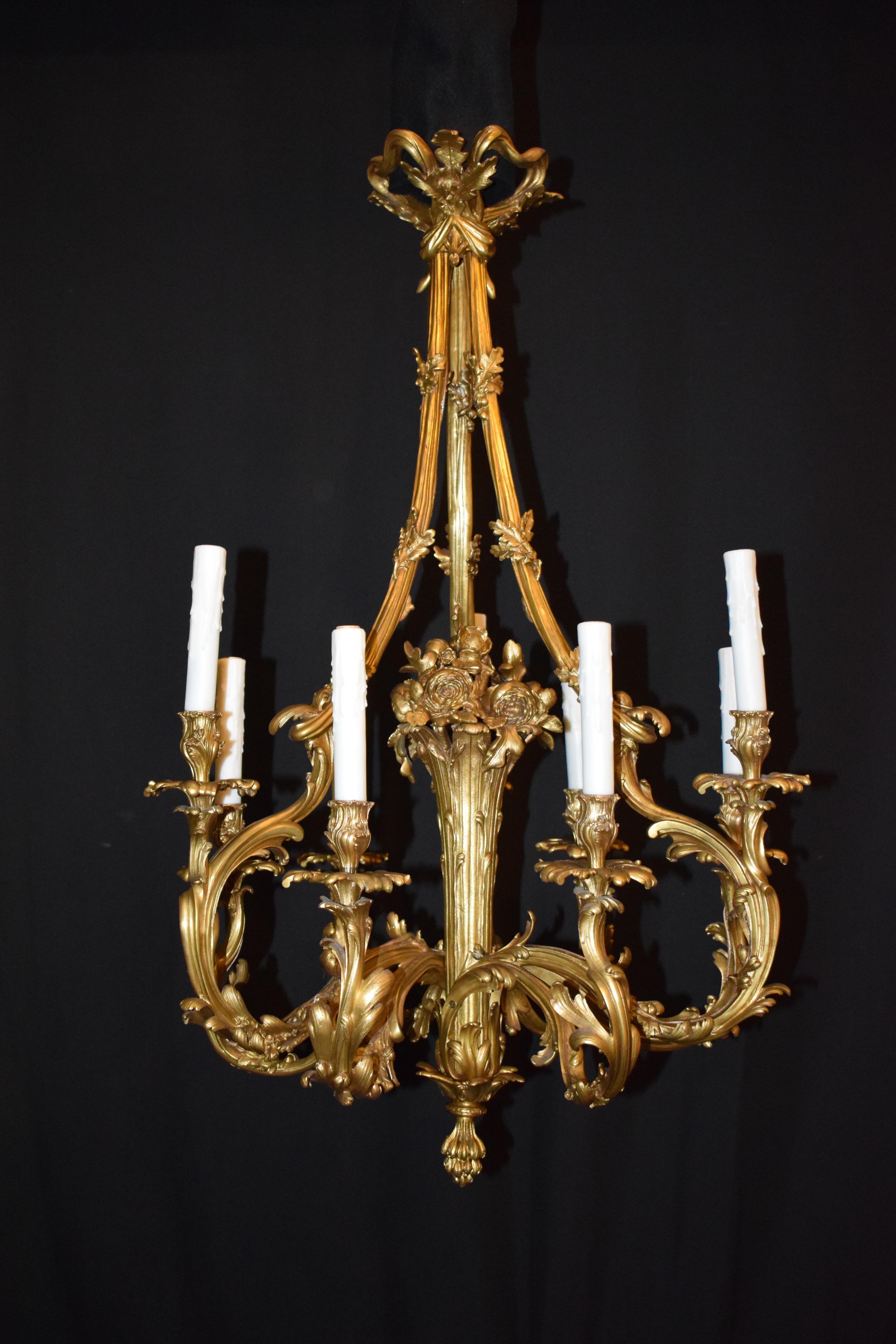 French Gilt Bronze Louis XV style Chandelier. For Sale
