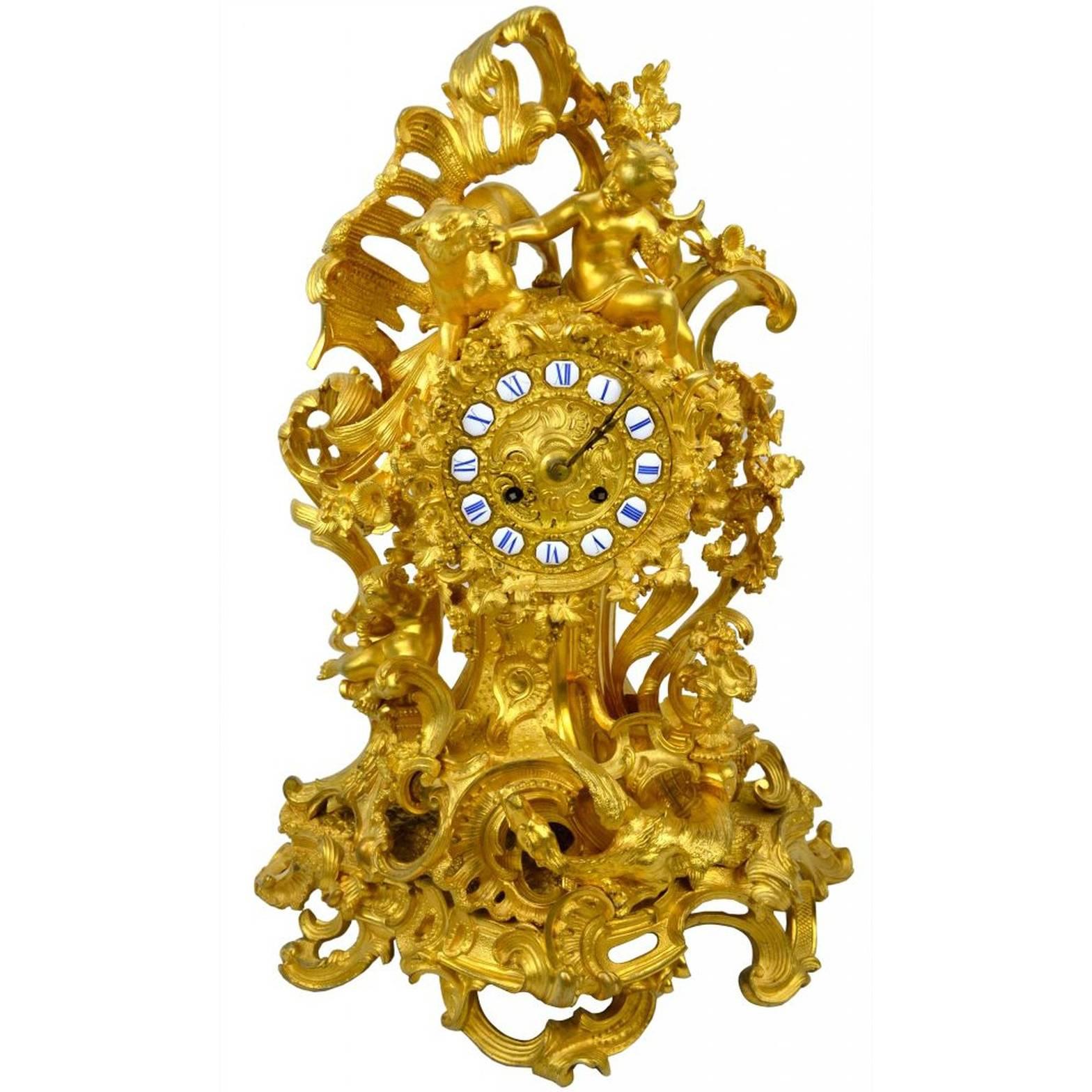 Gilt Bronze Louis XV-Style Clock For Sale