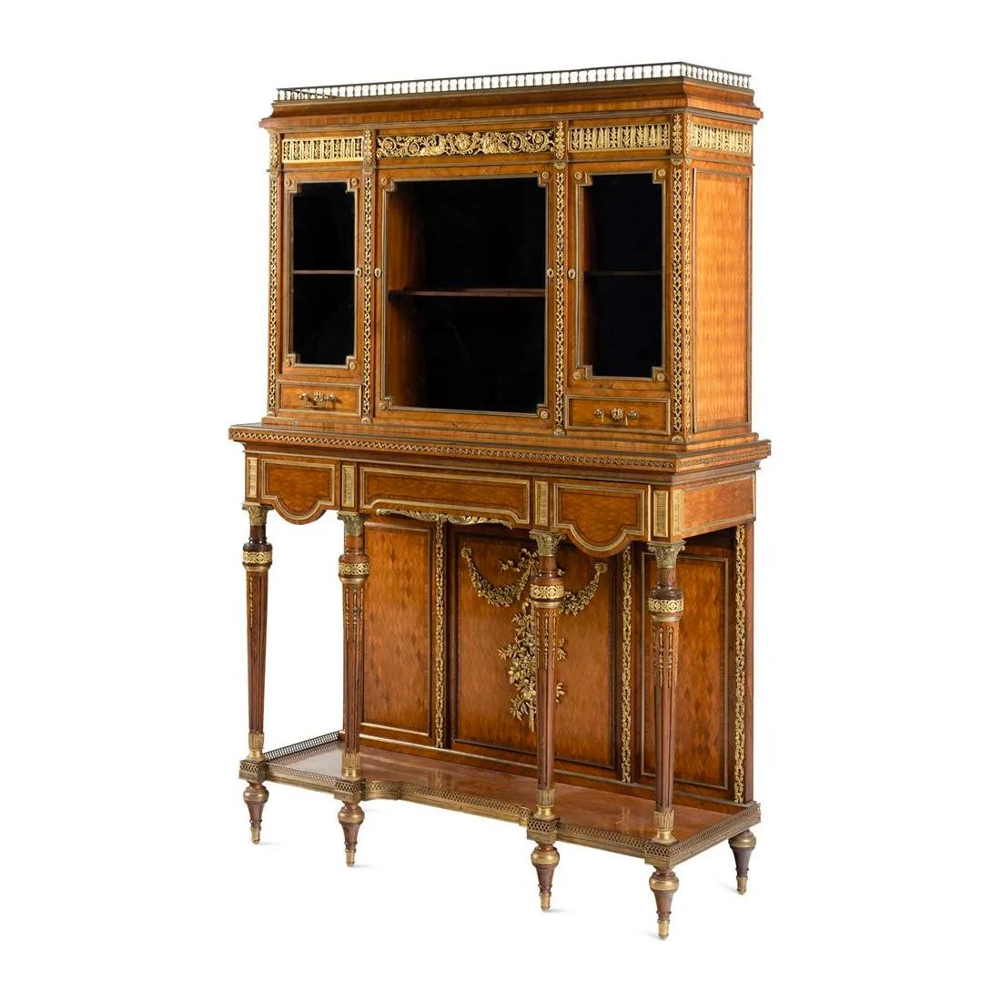 French Gilt Bronze Louis XVI-Style Cabinet Attrib. François Linke  For Sale