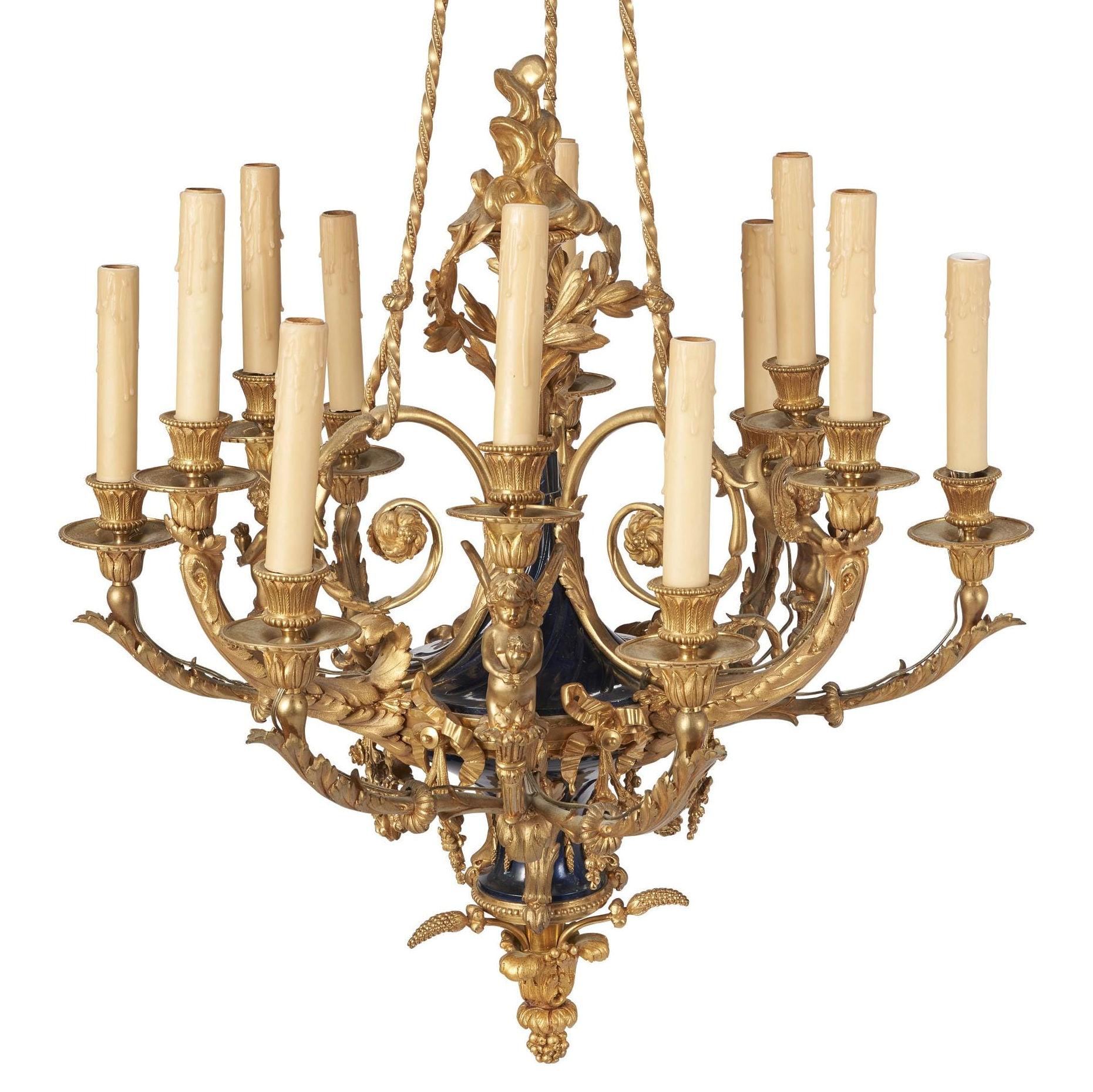 French Gilt Bronze Louis XVI Style Chandelier by Maison Mottheau For Sale
