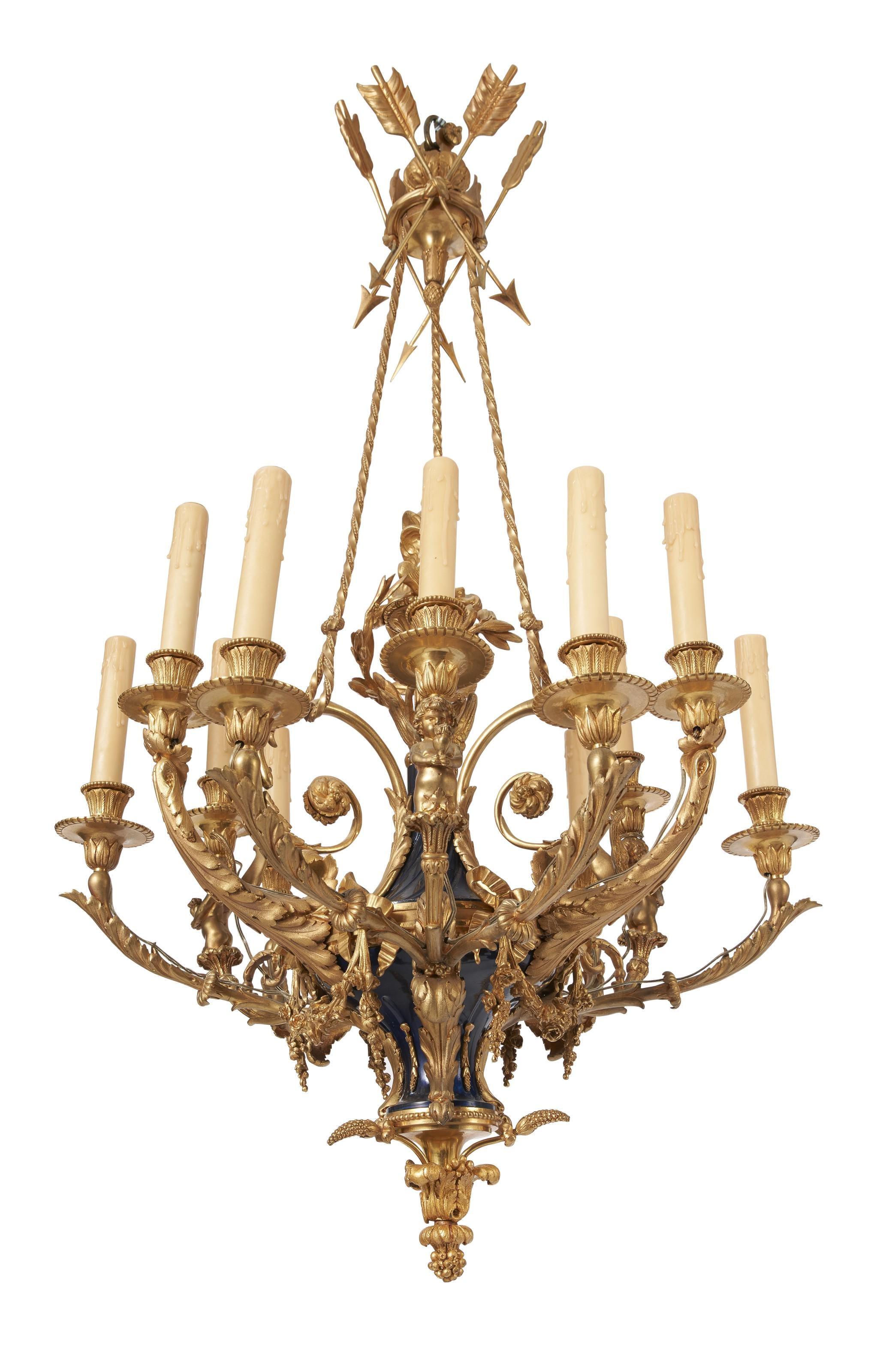 Gilt Bronze Louis XVI Style Chandelier by Maison Mottheau For Sale 1