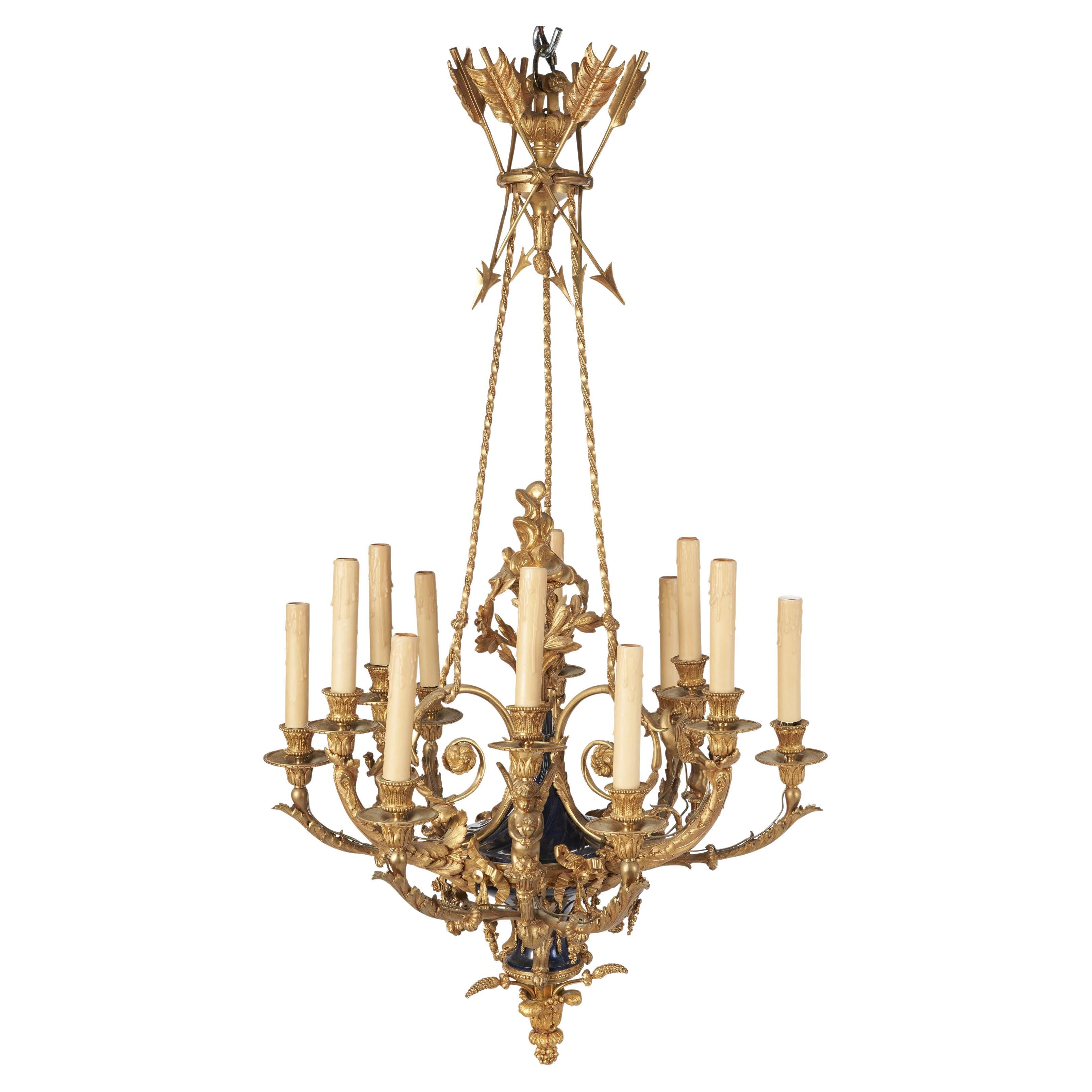 Gilt Bronze Louis XVI Style Chandelier by Maison Mottheau For Sale