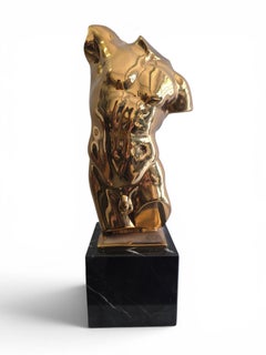 Gilt Bronze Male Torso on Black Marble Base, Italy, 1950s