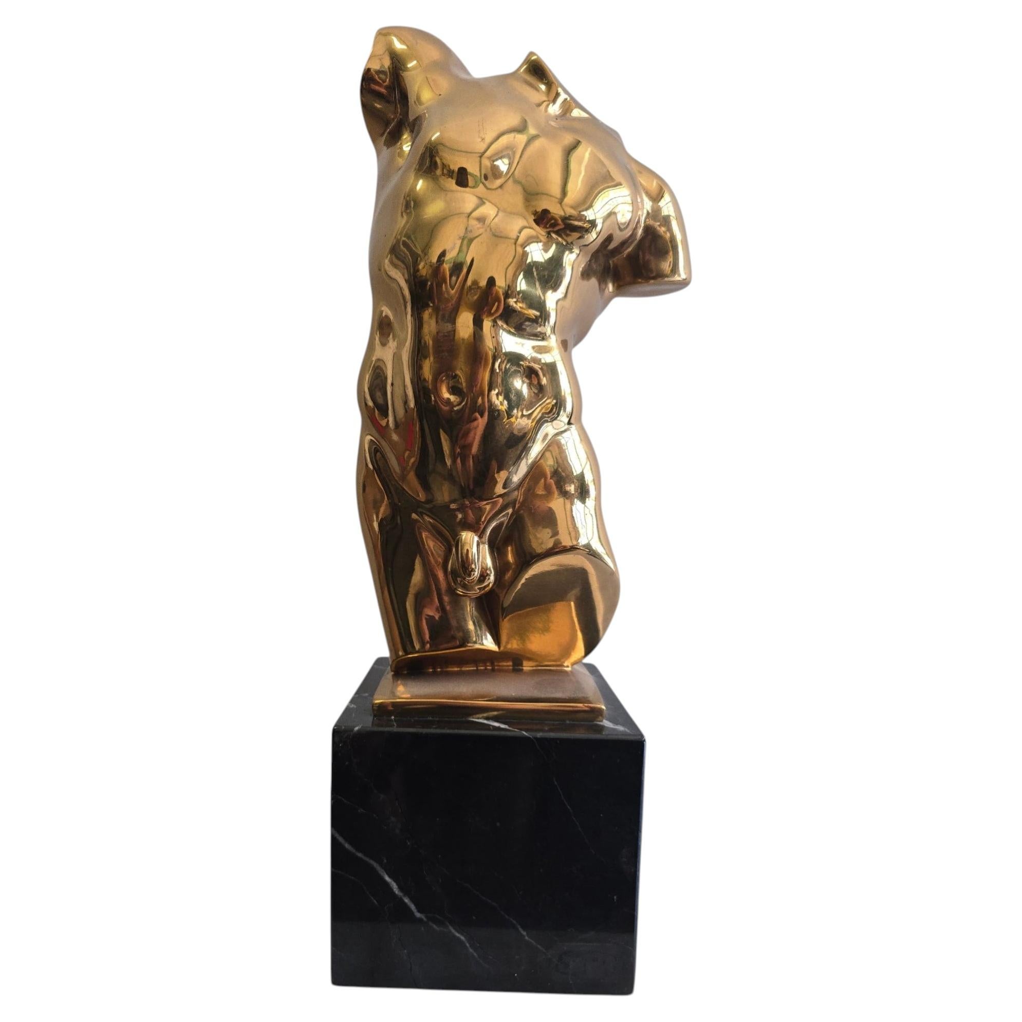 Gilt Bronze Male Torso on Black Marble Base, Italy, 1950s