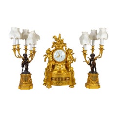 Gilt Bronze Mantel Set, 19th Century