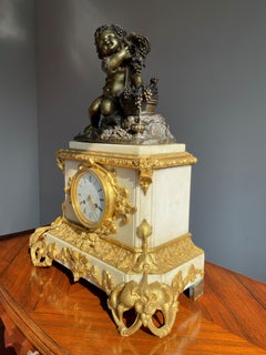 Gilt Bronze & Marble Belle Époque Mantel Clock w. Infant Bacchus Sculpture 1870s