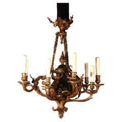 Lampadario in bronzo dorato e marmo