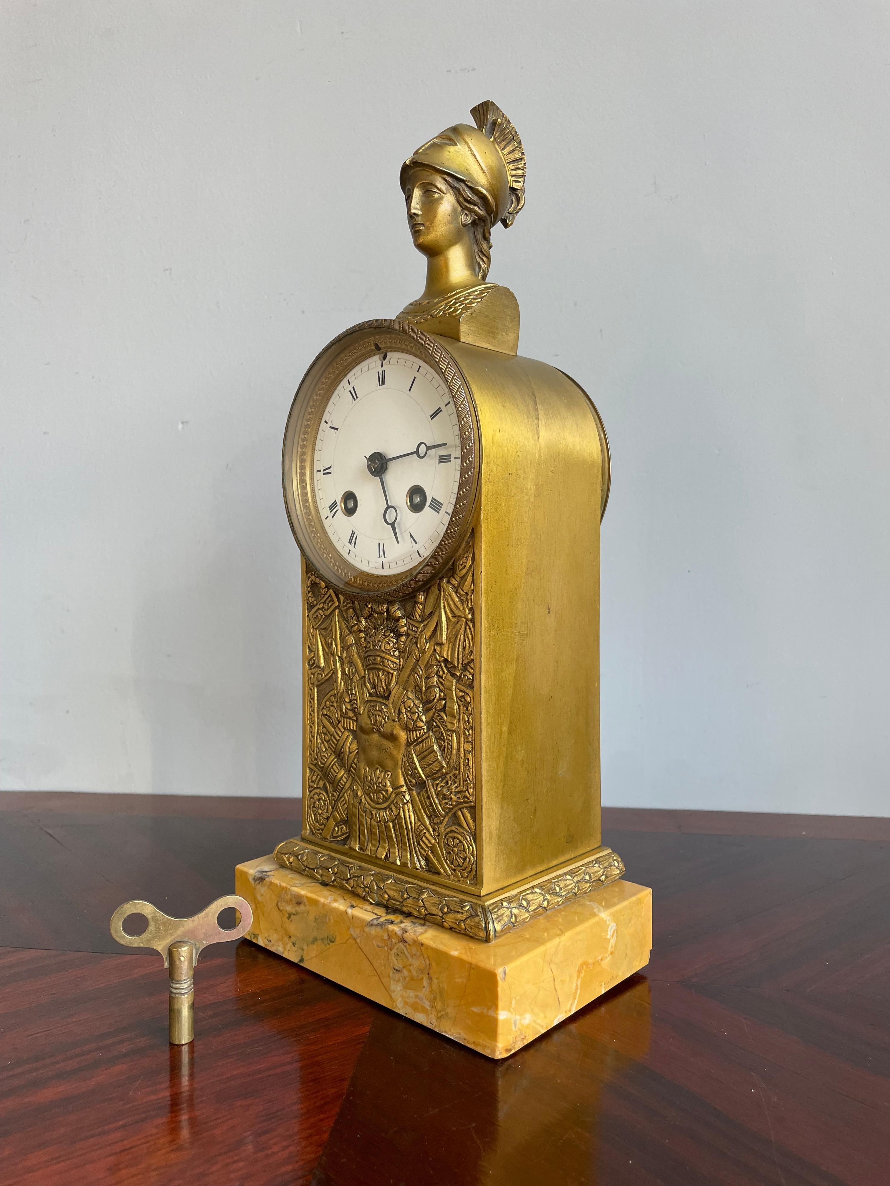 Gilt Bronze & Marble Greek Revival Mantel Clock w. Goddess Athena Sculpture 1880 For Sale 3
