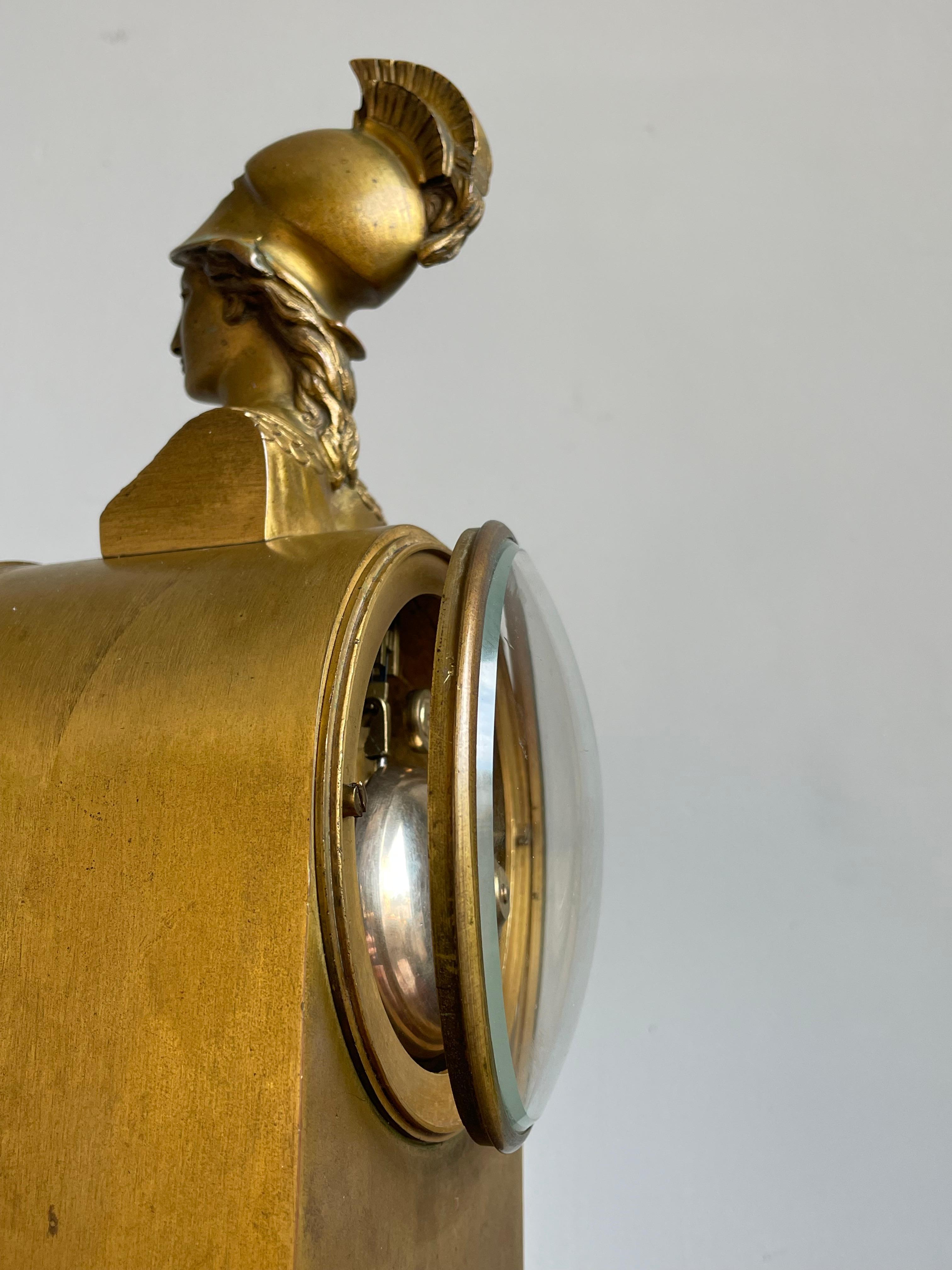 Gilt Bronze & Marble Greek Revival Mantel Clock w. Goddess Athena Sculpture 1880 For Sale 5