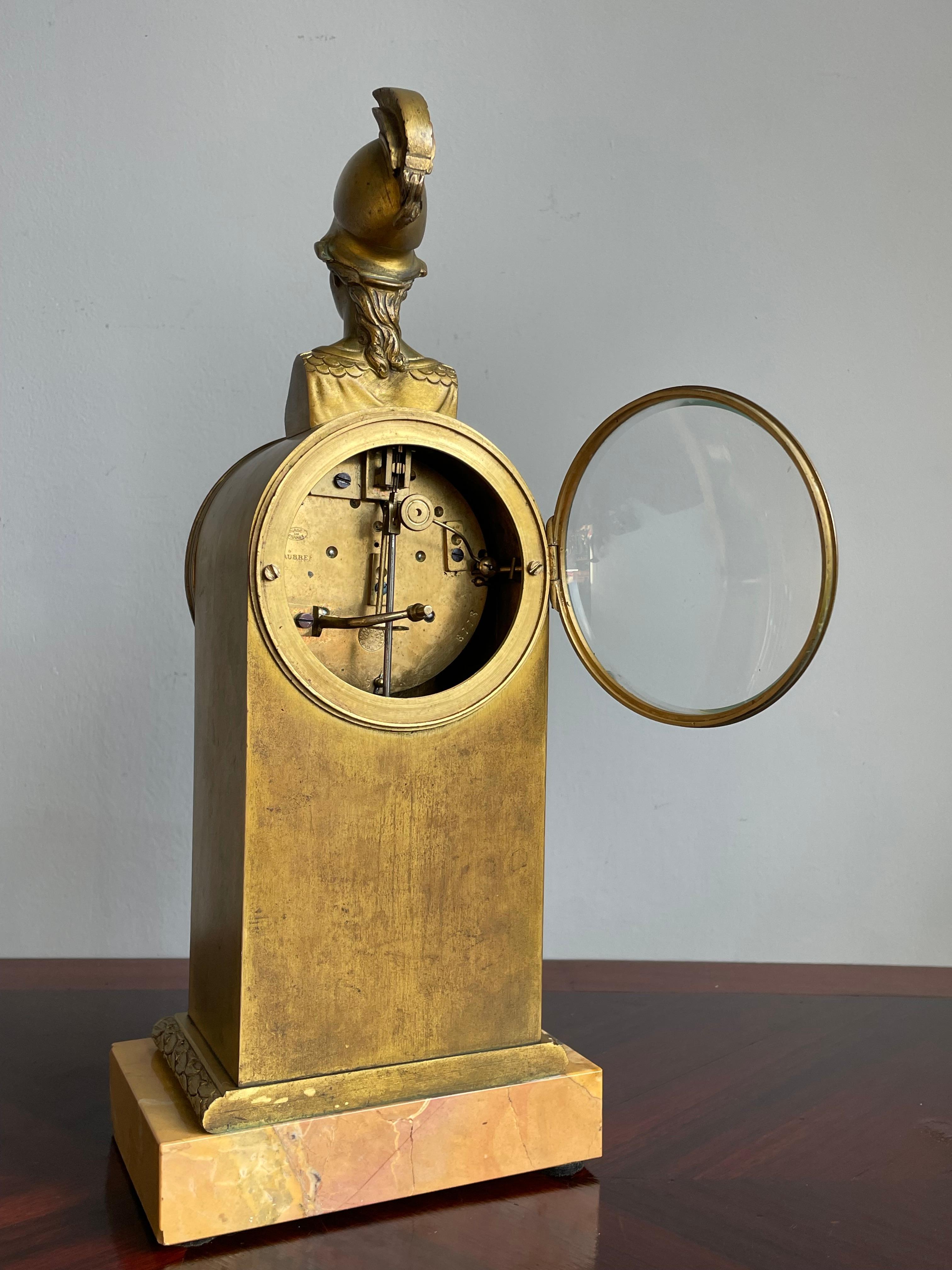 Gilt Bronze & Marble Greek Revival Mantel Clock w. Goddess Athena Sculpture 1880 For Sale 7