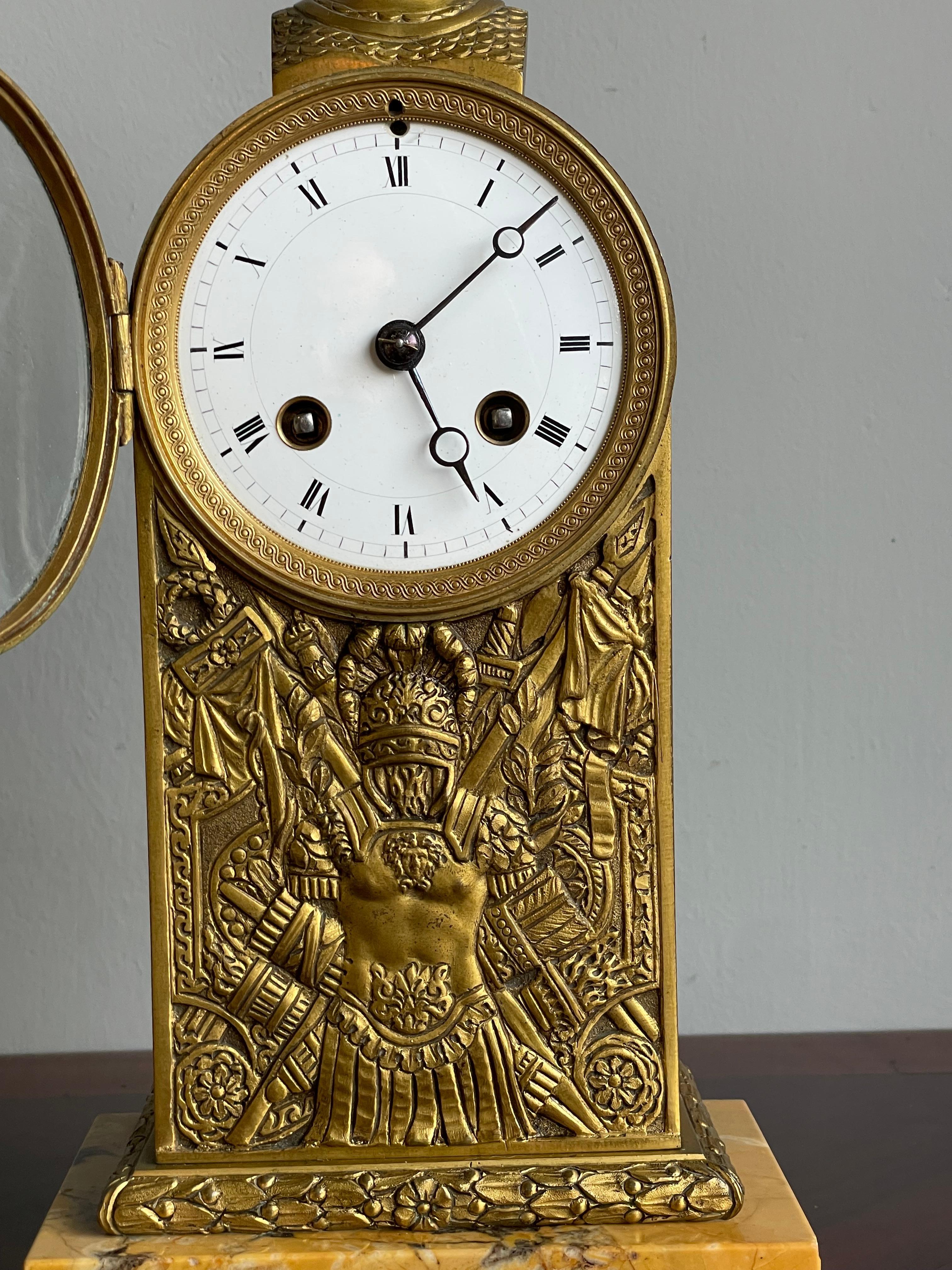 Cast Gilt Bronze & Marble Greek Revival Mantel Clock w. Goddess Athena Sculpture 1880 For Sale