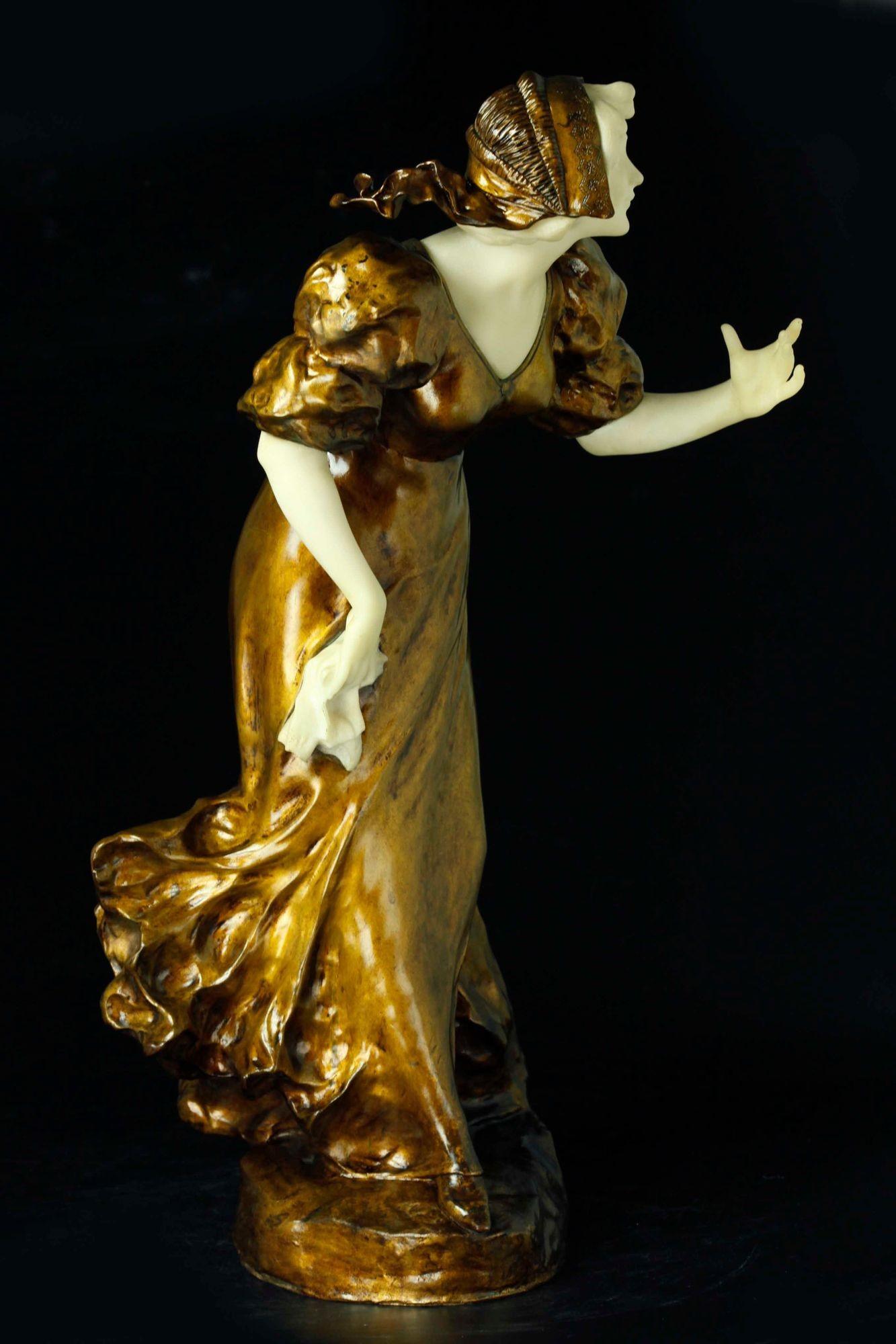 French Gilt Bronze & Marble Sculpture by A. Gory, c. 1920's For Sale