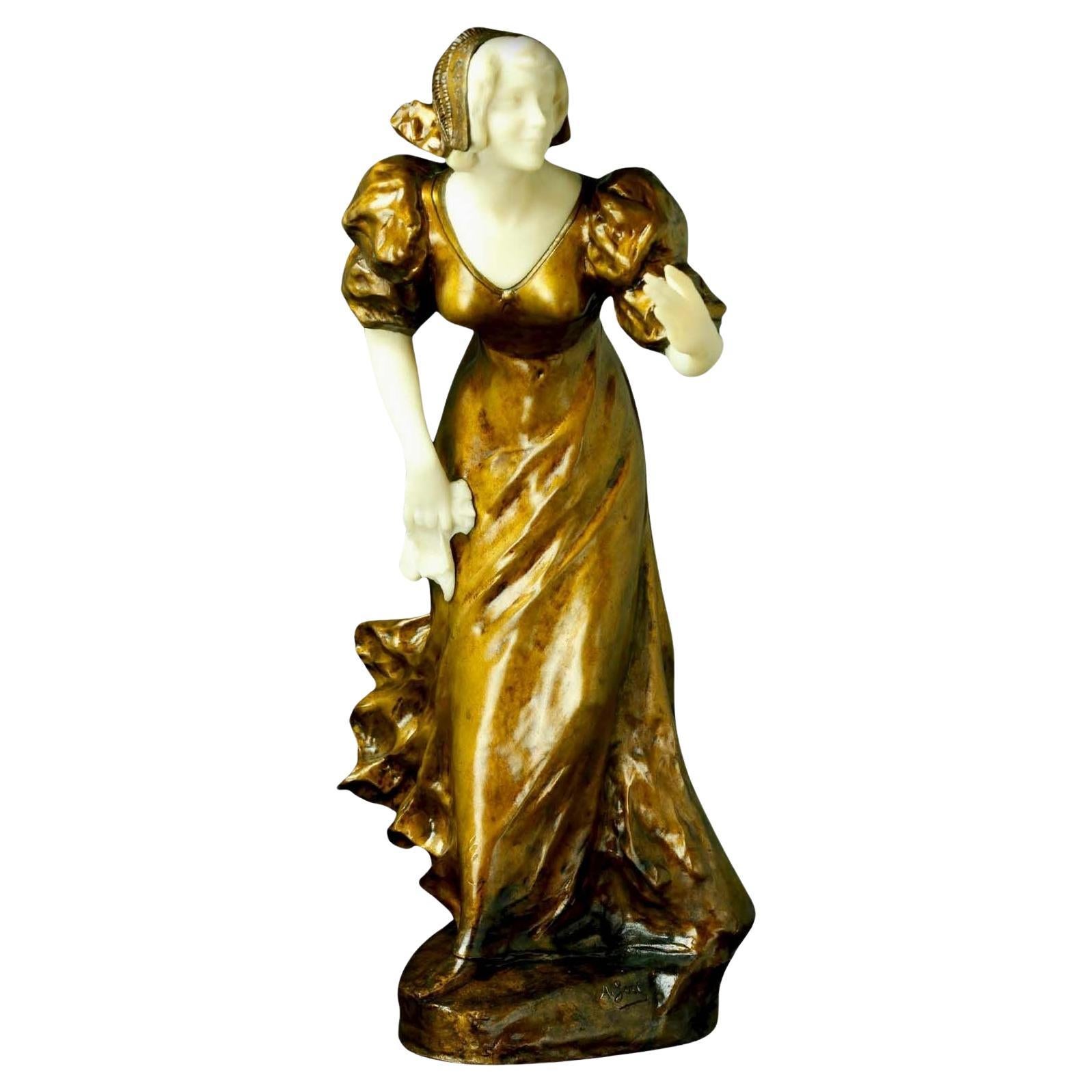Skulptur aus vergoldeter Bronze und Marmor von A. Gory, ca. 1920er Jahre im Angebot