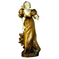 Sculpture en bronze doré et marbre de A. Gory, vers les années 1920