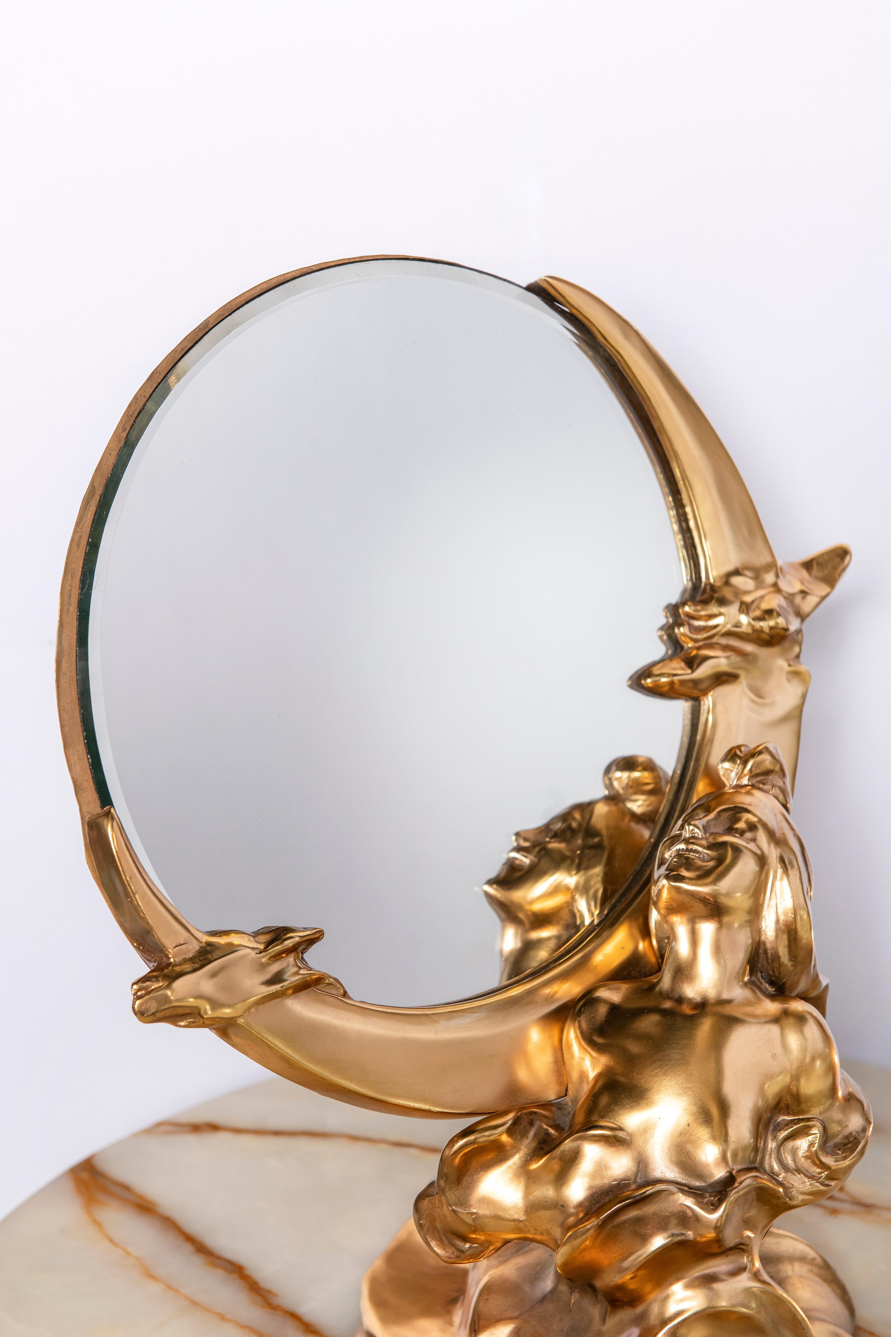 Vergoldeter Bronzespiegel und Kerzenleuchter:: Frankreich:: 19 (Art nouveau) im Angebot