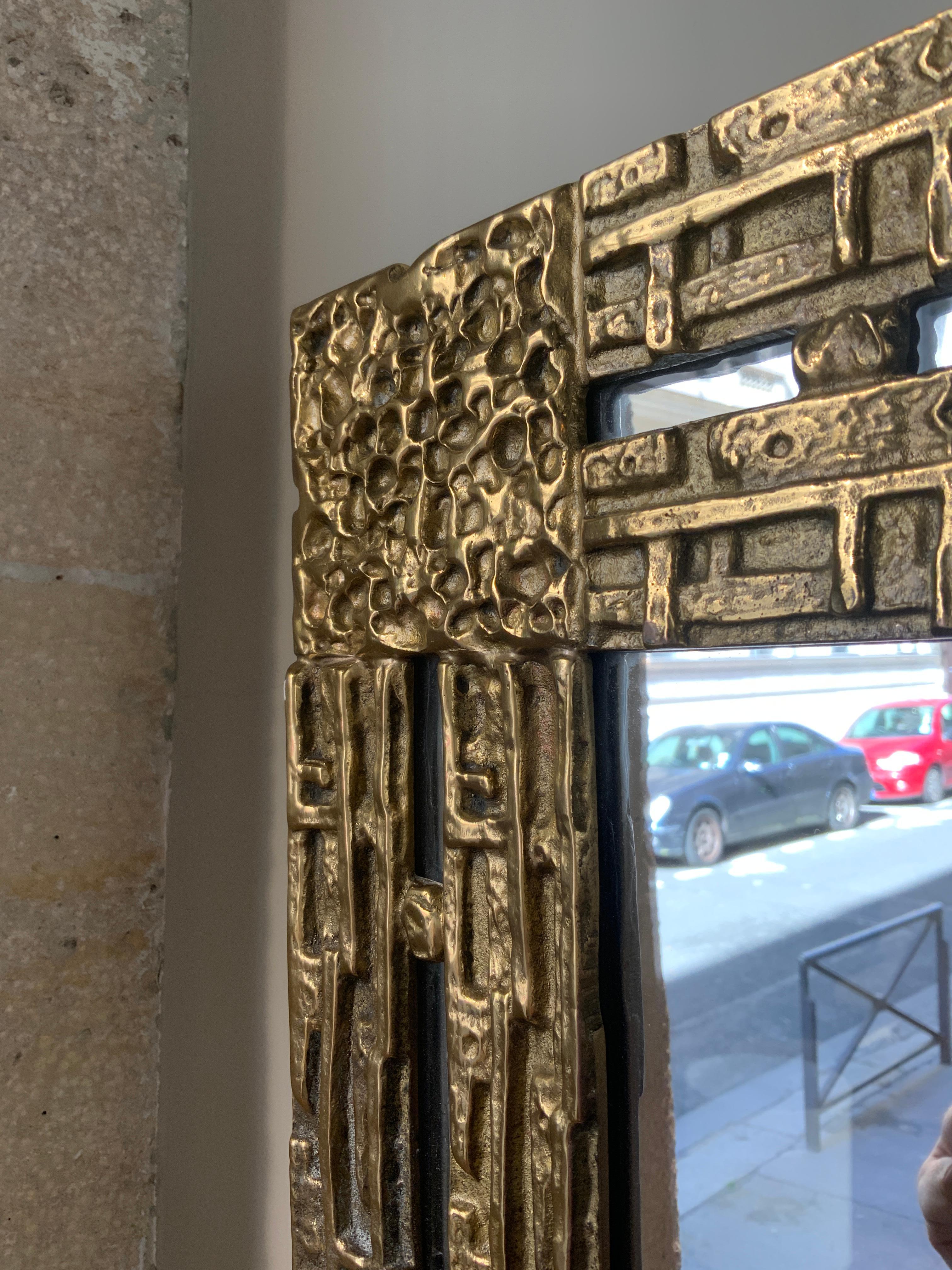 Gilt bronze mirror Luciano Frogerio Italy 1970’ In Good Condition In PARIS, FR