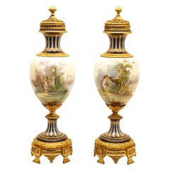 Gilt Bronze-Mounted Amphora Shaped Sèvres Style Porcelain Vase and Cover