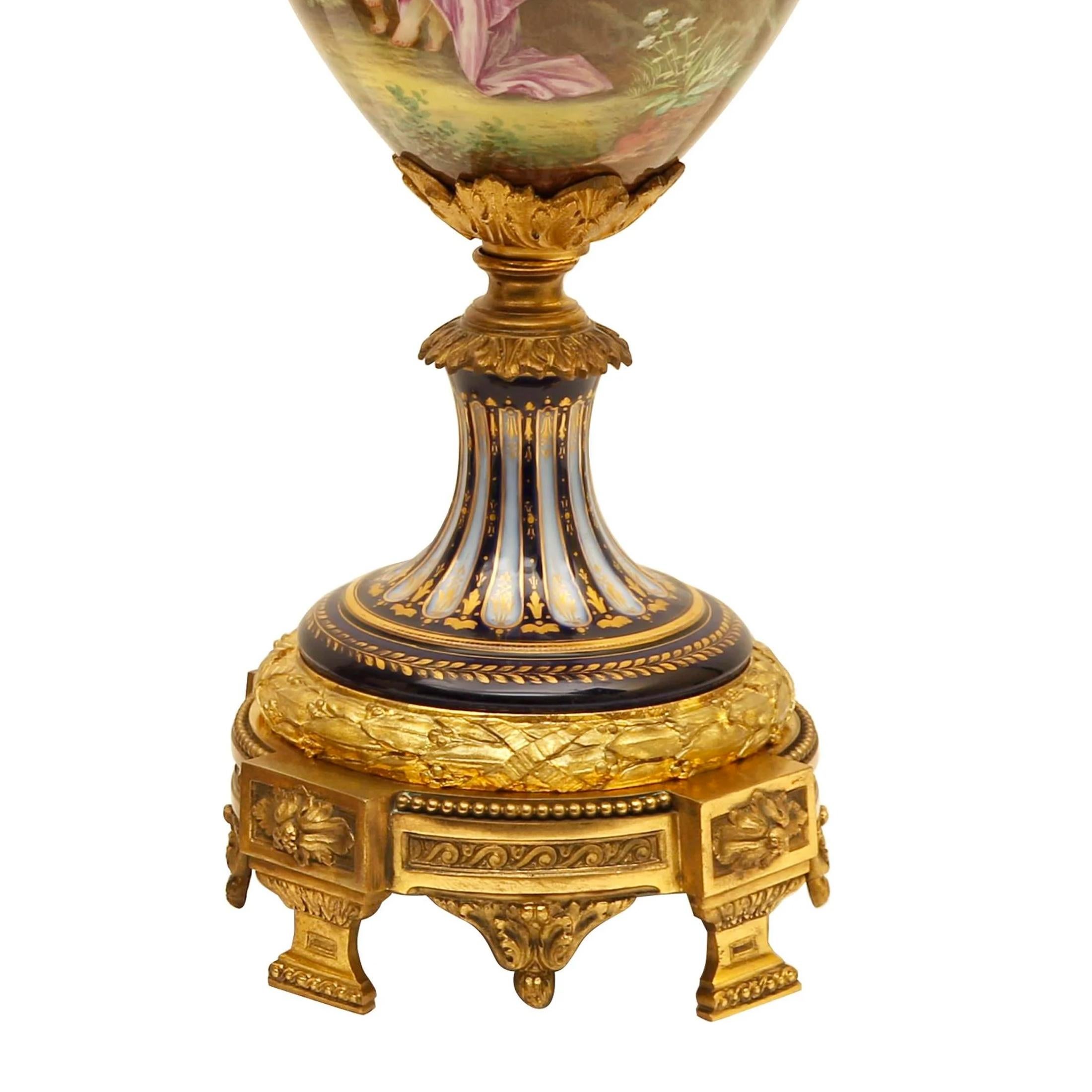 19th Century Gilt Bronze-Mounted Amphora Shaped Sèvres Style Porcelain Vase and Cover For Sale