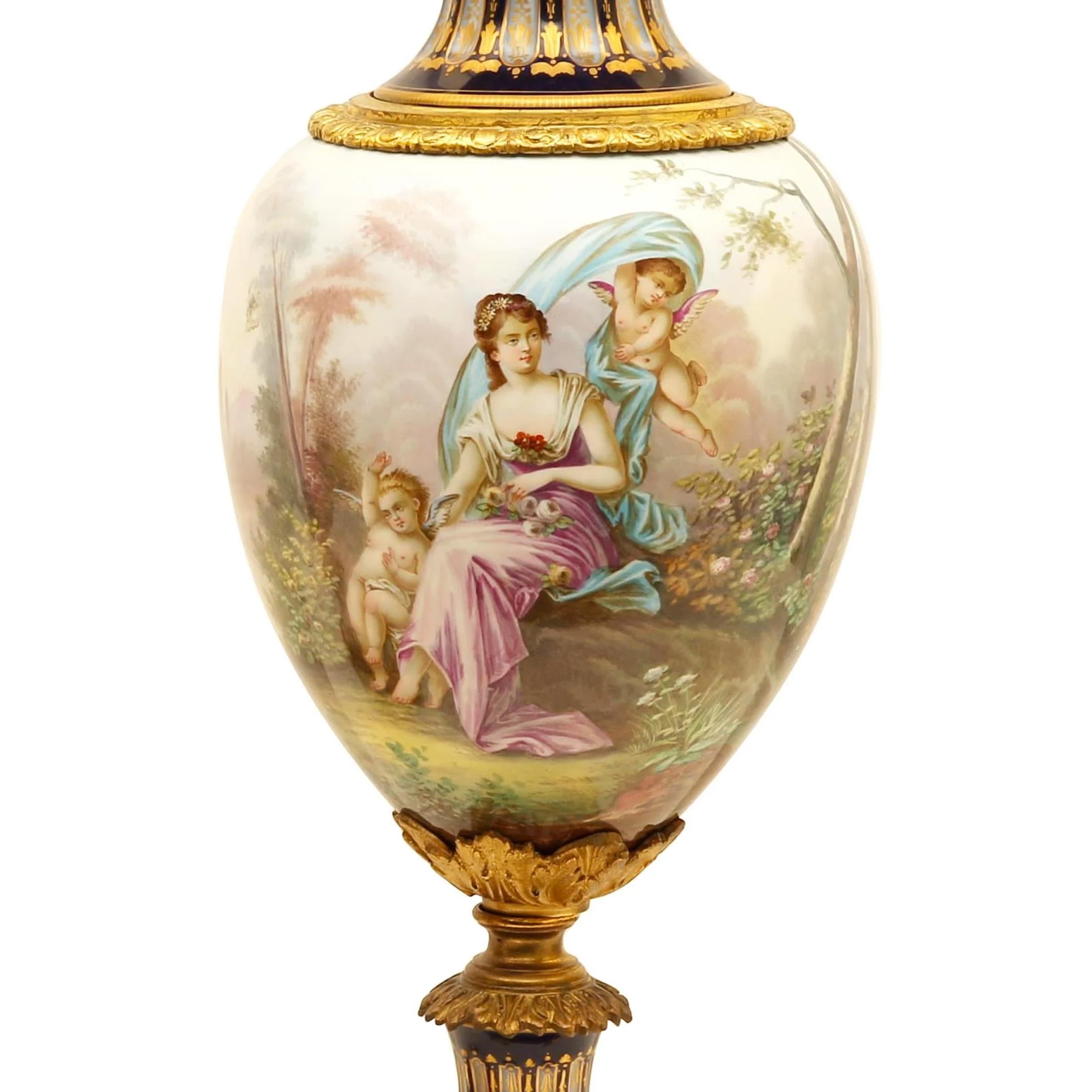 Gilt Bronze-Mounted Amphora Shaped Sèvres Style Porcelain Vase and Cover For Sale 1