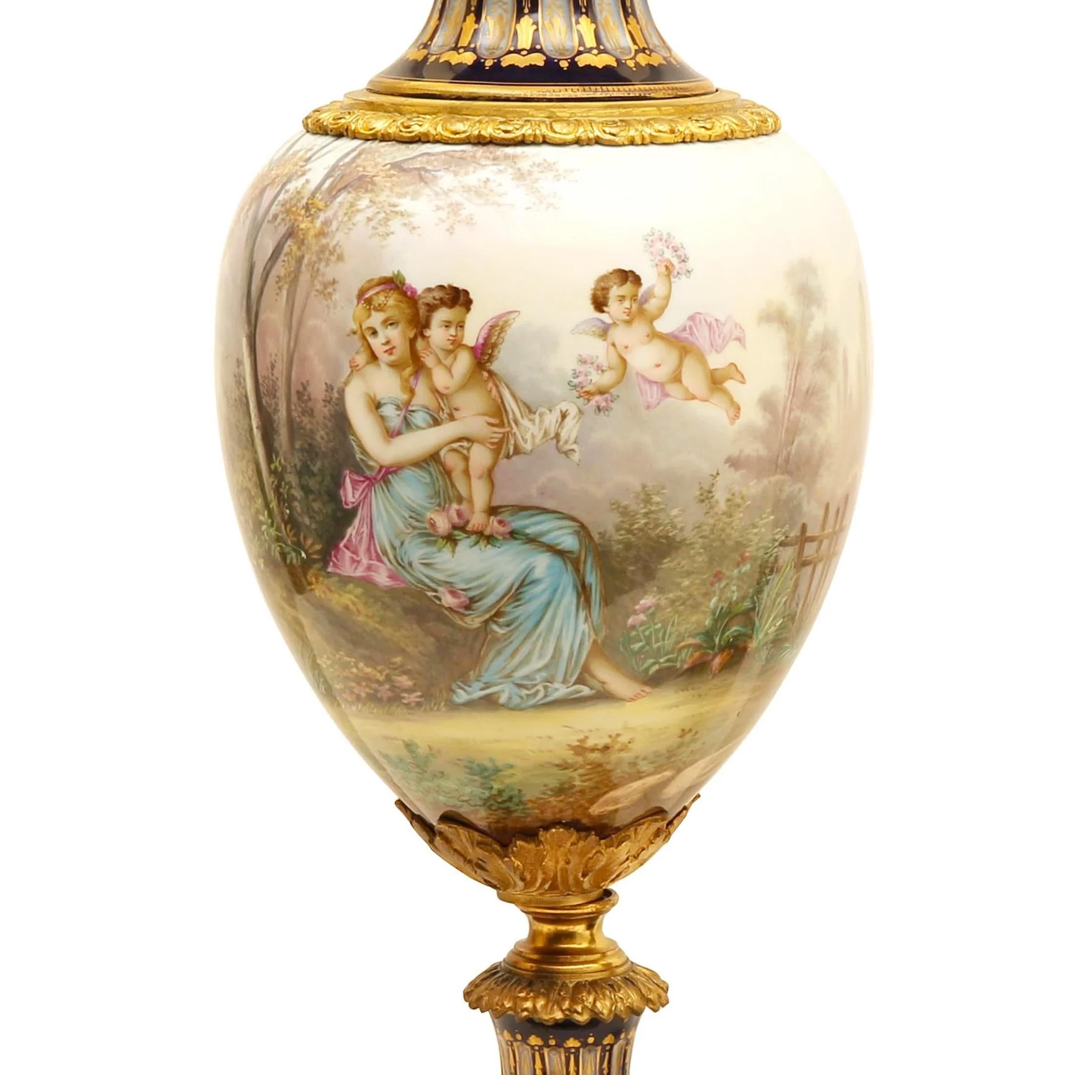 Gilt Bronze-Mounted Amphora Shaped Sèvres Style Porcelain Vase and Cover For Sale 2