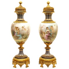 Gilt Bronze-Mounted Amphora Shaped Sèvres Style Porcelain Vase and Cover