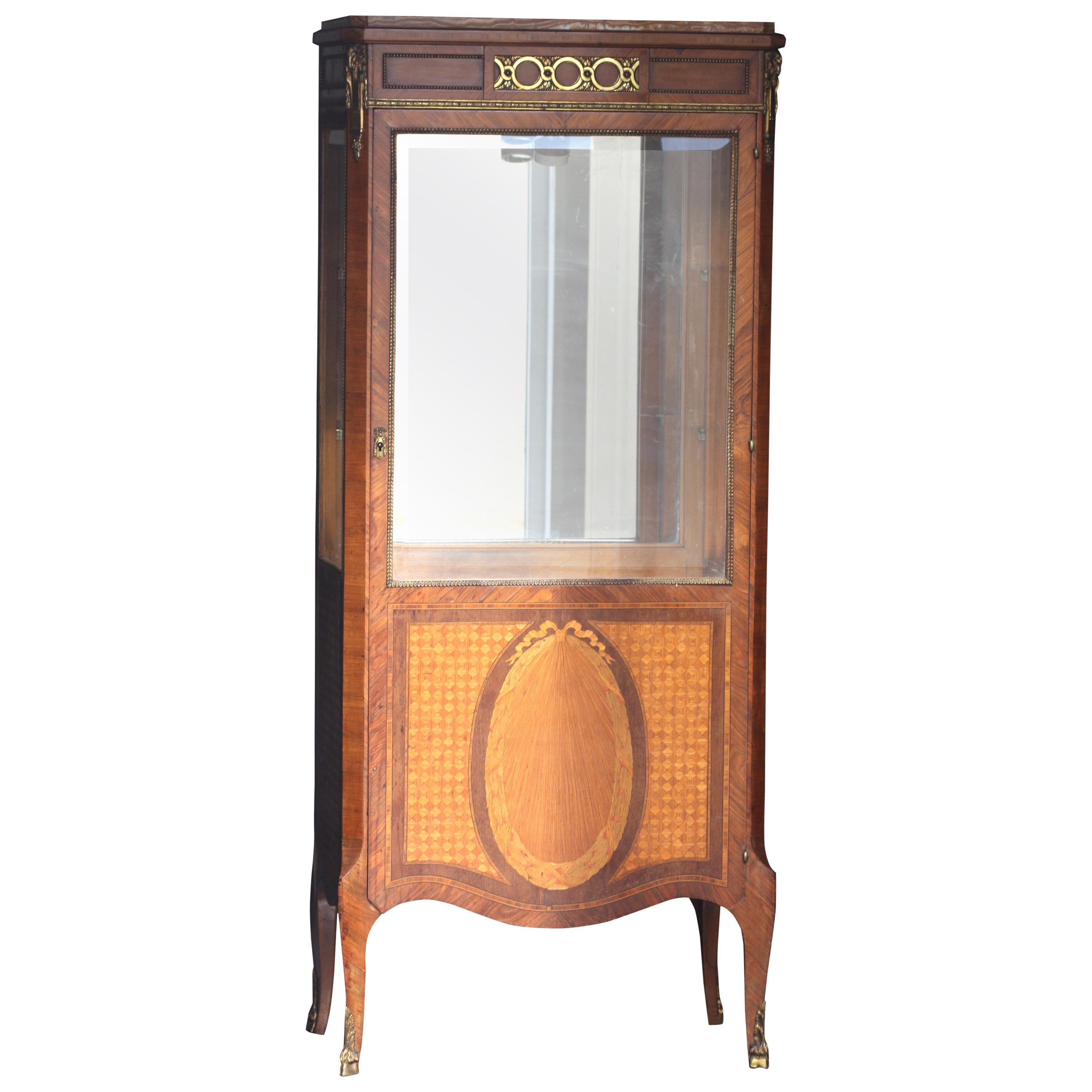 Gilt-Bronze Mounted Burr Amboyna and Mahogany Vitrine Cabinet For Sale