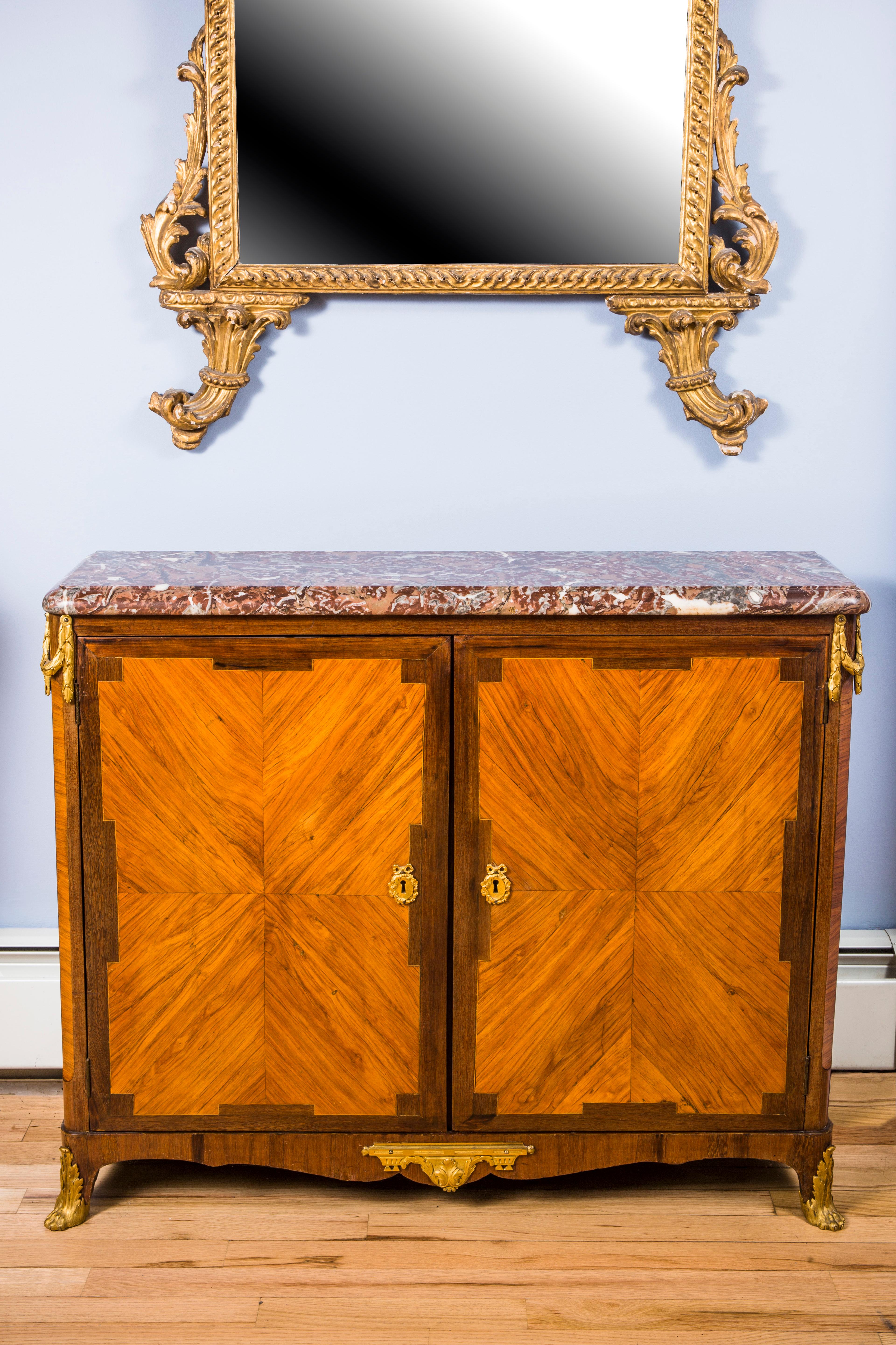 Gilt Bronze Mounted Cabinet with Marble Top by Pierre Roussel, Paris, circa 1745 In Good Condition For Sale In New York, NY